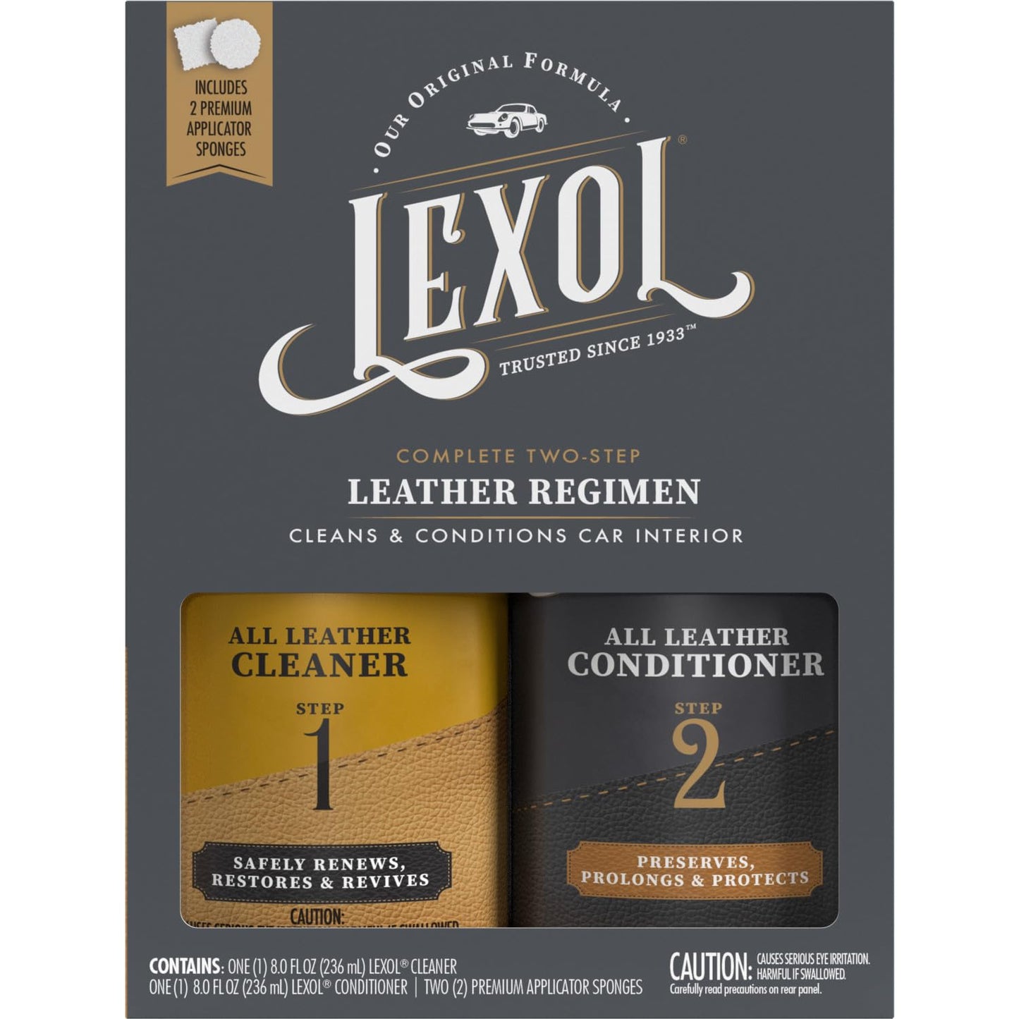 Lexol All Kit Limpiador y acondicionador de Piel para Asientos de Coche e Interiores, camillas y Muebles, Zapatos y Botas, Guantes de béisbol y sillas de Caballo, Dos Botellas de 16.9 onzas y Dos
