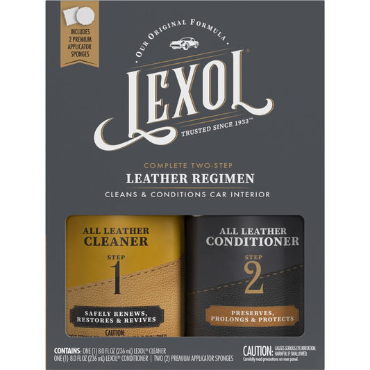 Lexol All Kit Limpiador y acondicionador de Piel para Asientos de Coche e Interiores, camillas y Muebles, Zapatos y Botas, Guantes de béisbol y sillas de Caballo, Dos Botellas de 16.9 onzas y Dos