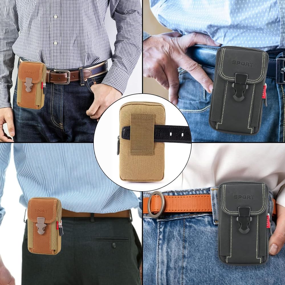 Funda para Cinturón de Celular, Bloquee el Bolso Portátil del Teléfono de los Hombres de la Cremallera, Funda Táctica Multiusos Teléfono para Trabajo, Senderismo, Camping, Barbacoa, Rescate (Negro)