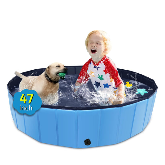 CACSPS - Piscina plegable para perros, piscina infantil de 47 x 12 pulgadas con plástico duro, tina antideslizante para patio trasero al aire última intervensión, piscina plegable para perros,