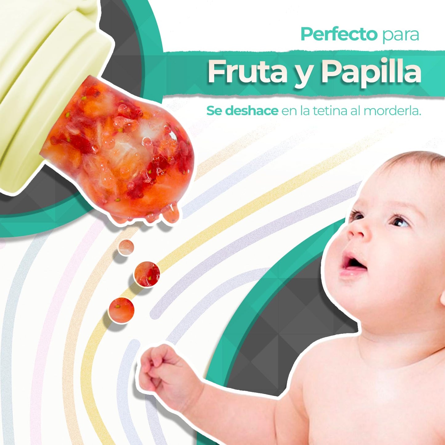 Chupones/Chupetes Ergonómicos para Frutas, Papillas y Cereales con Seguro y Tapa Protectora Libre de BPA, Dibujos Animados, Unisex de 4m+ (Pig Verde Amarillo)