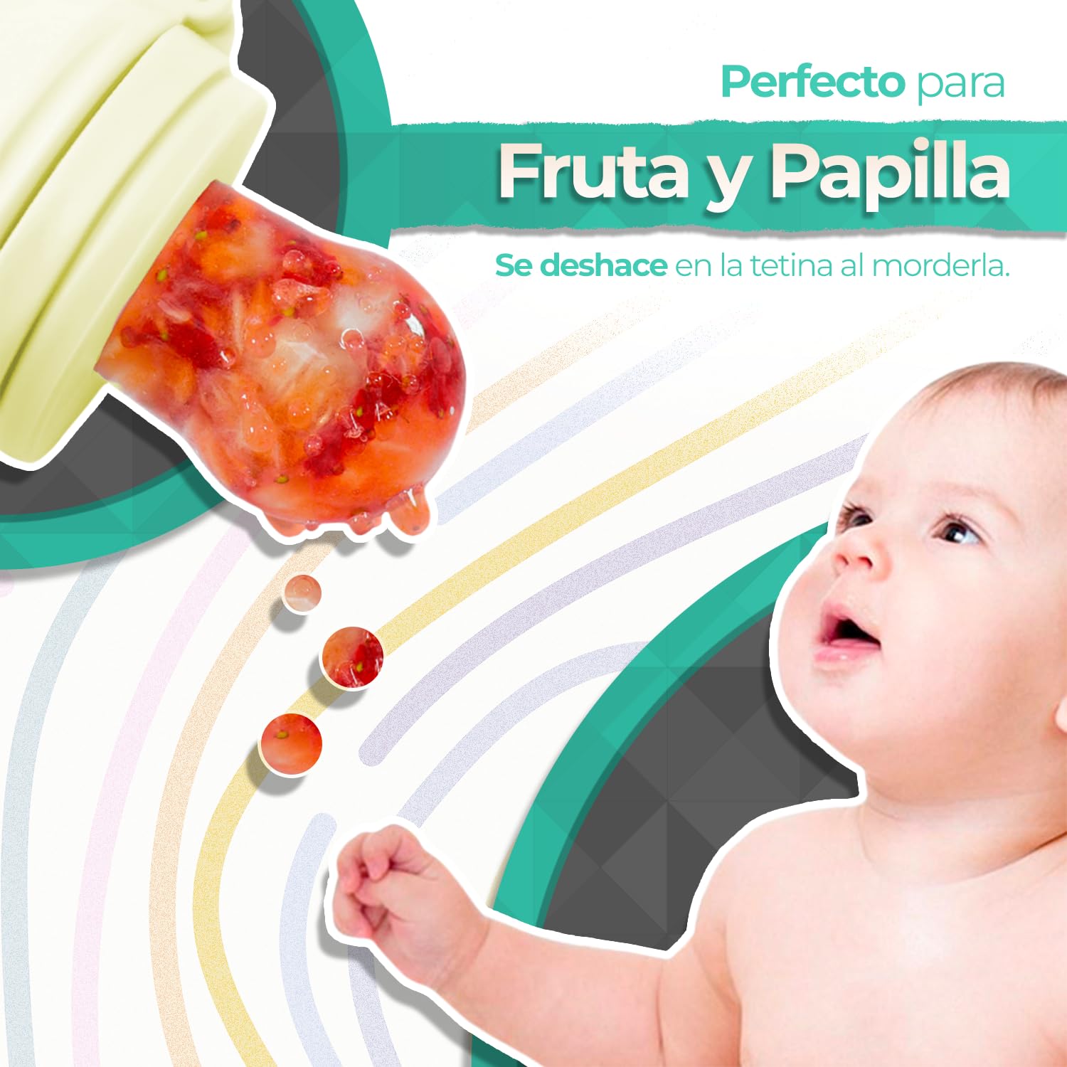 Chupones/Chupetes Ergonómicos para Frutas, Papillas y Cereales con Seguro y Tapa Protectora Libre de BPA, Dibujos Animados, Unisex de 4m+ (Pig Verde Amarillo)