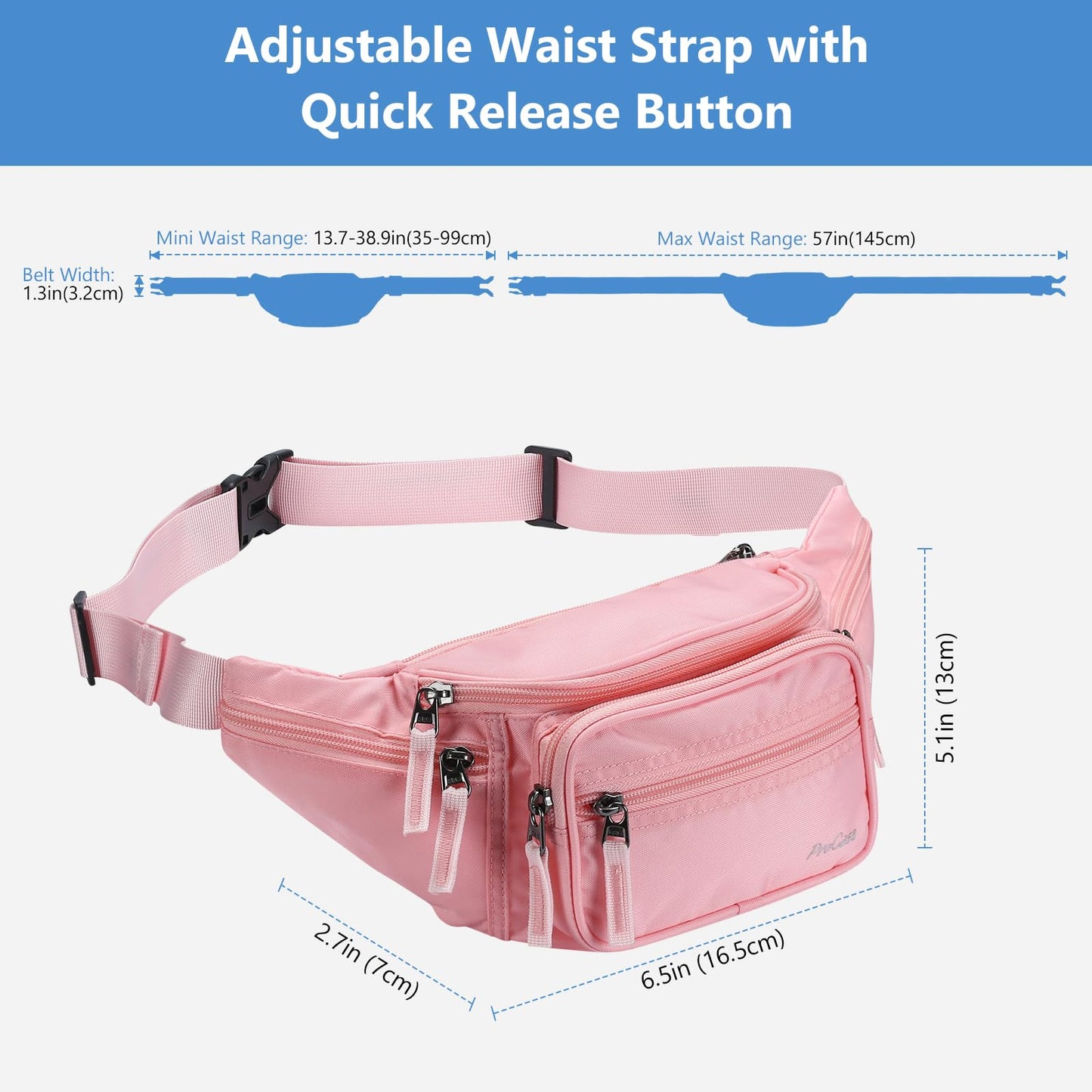 Cangurera Deportiva ProCase Rosa con Cinturón Ajustable y Hebilla para Unisexo