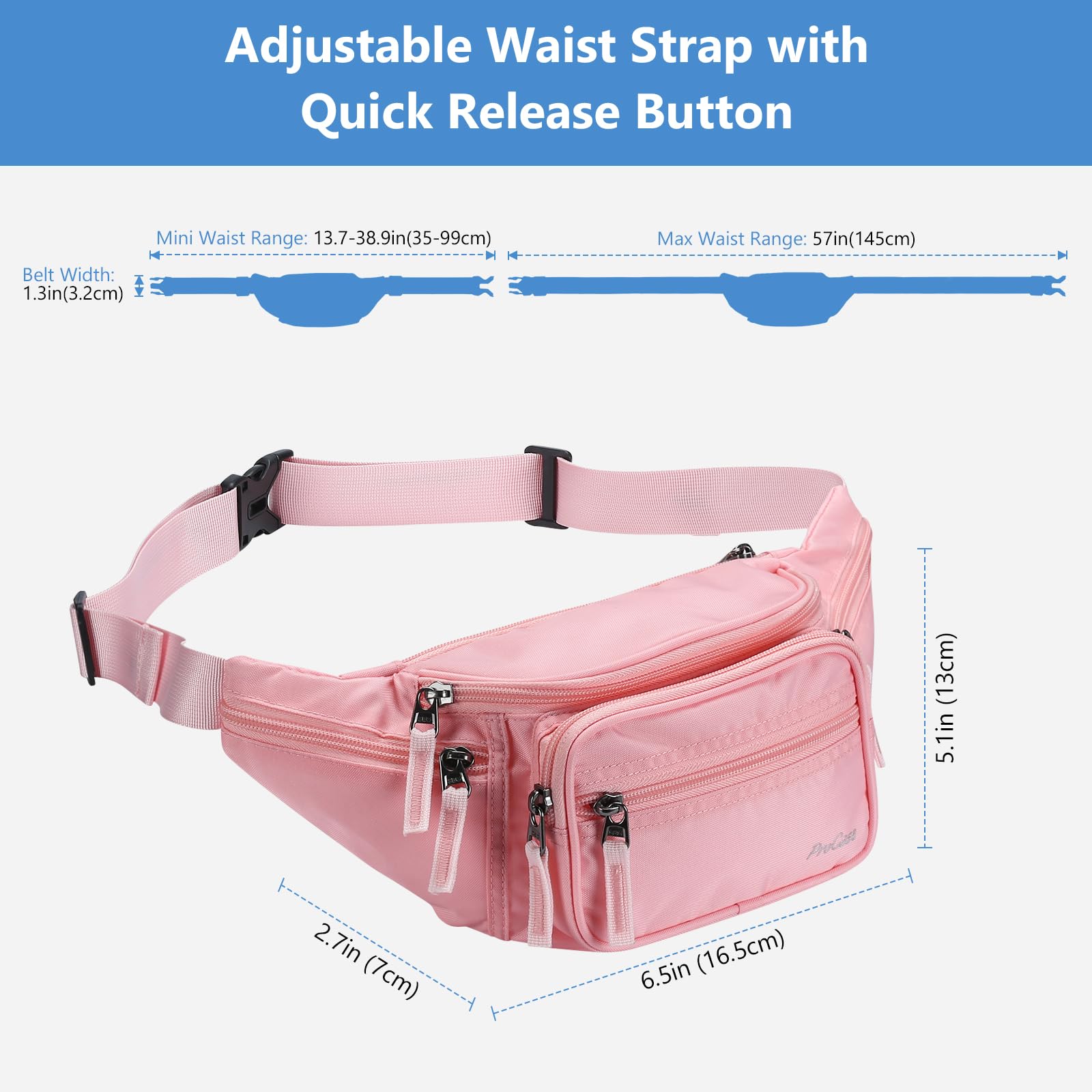 Cangurera Deportiva ProCase Rosa con Cinturón Ajustable y Hebilla para Unisexo