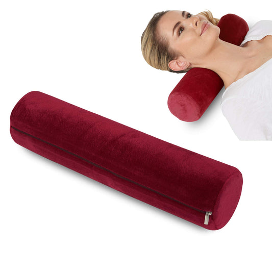 AllSett Health - Almohada de espuma viscoelástica para cuello cervical, almohada de cuello redondo, soporte para dormir, almohada para cama, piernas, espalda y yoga, funda de baño color burdeos
