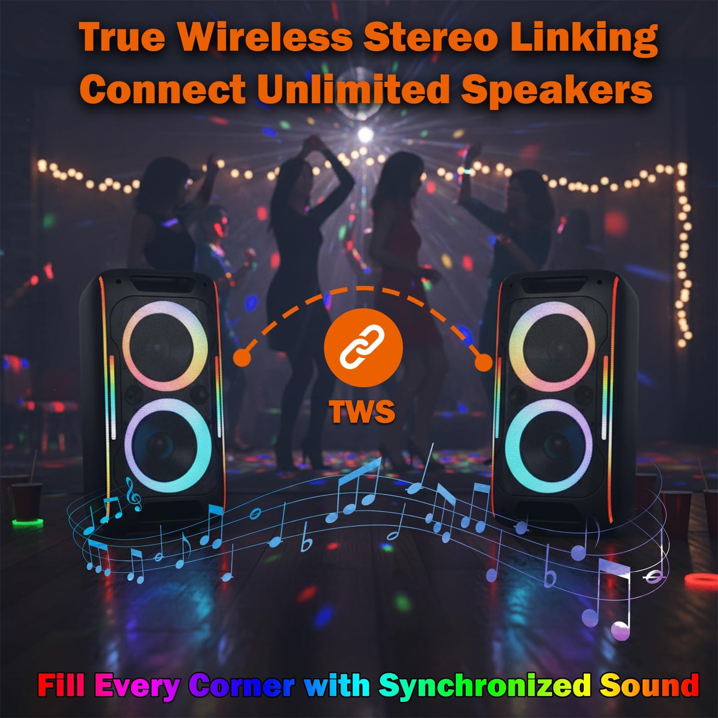Altavoz Bluetooth para fiesta, potente sonido estéreo de 180 W con graves profundos, altavoz inalámbrico portátil con modos de sonido EQ, luces LED, Bluetooth 5.3 para el hogar, al aire última