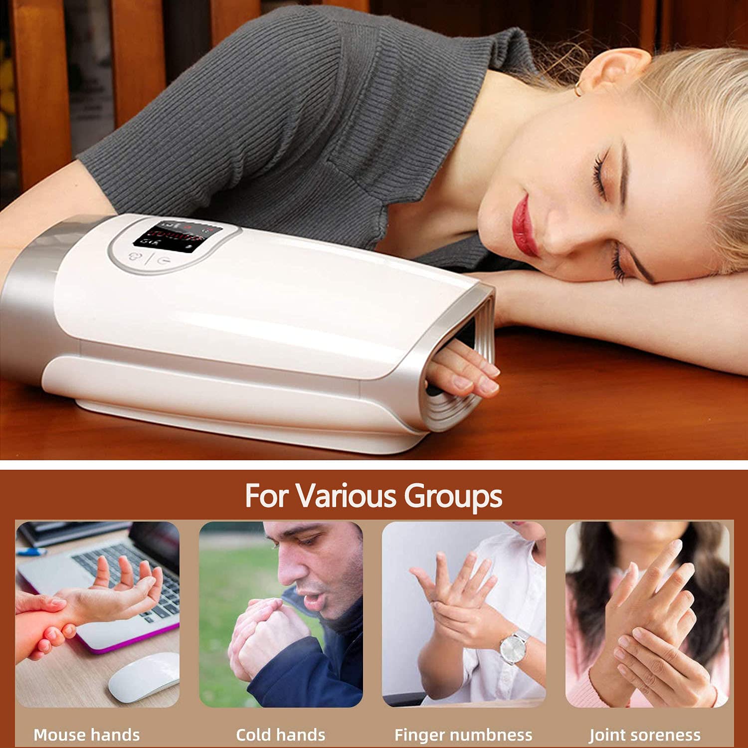 Masajeador De Manos para Artritis Masajeadores Eléctricos de Mano Hand Massager Hand Calm con Calor Compresión para El Masaje De Puntos De Acupuntura El Alivio del Dolor Adormecimiento del Túnel Carpiano y de Los Dedos
