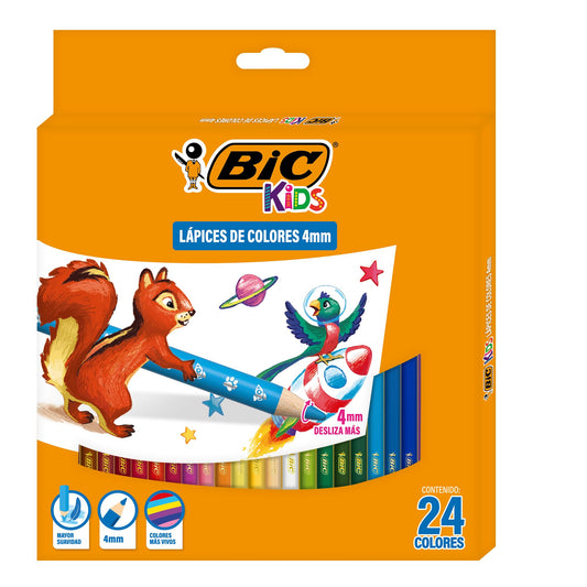 BIC Lápices de Colores Evolution Mina Gruesa 4mm Hechos de Madera Mayor Cremosidad Colores Intensos Cuerpo Redondo 24 Piezas