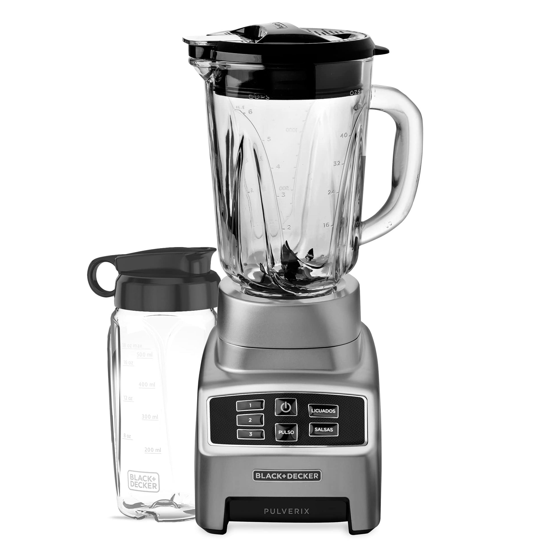 BLACK+DECKER Licuadora Pulverix Digital, con Vaso Personal, 3 Velocidades con 6 Cuchillas y Jarra de Vidrio 1.5lts, 700 Watts de Potencia, BL1840MS-MX