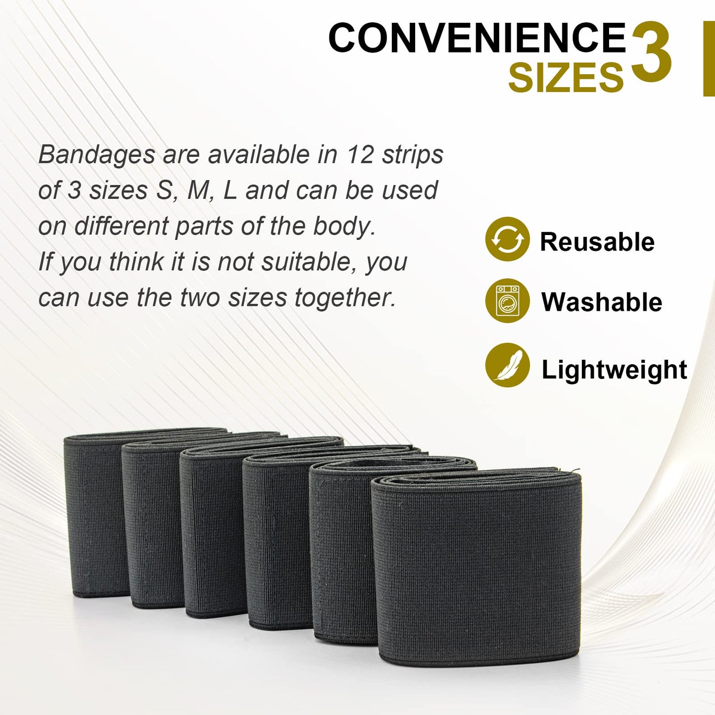 Correas elásticas para vendaje para máquina de belleza, almohadillas para orejas de tela, vendajes de repuesto, banda para almohadillas para orejas de máquina Lipo, 6 bandas, 3 tamaños Elitzia ET2021P