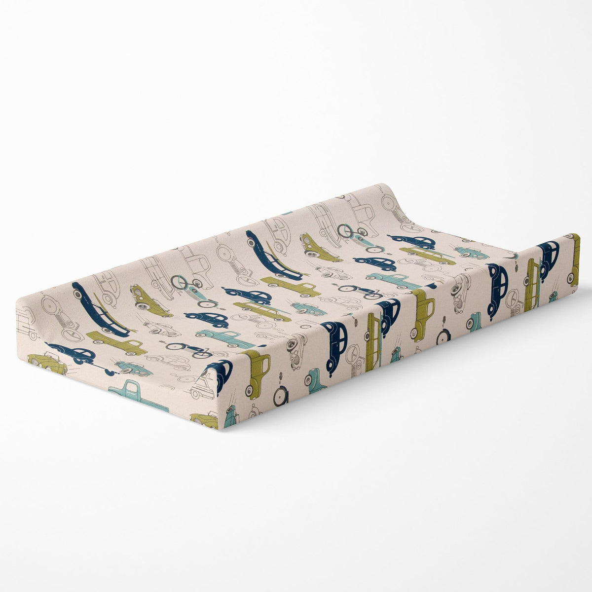 Glenna Jean - Funda de algodón para cambiador de pañales para bebés, coches, camiones, motocicletas, carreras, automóviles, niños, niñas, cuarto de bebé, azul y verde