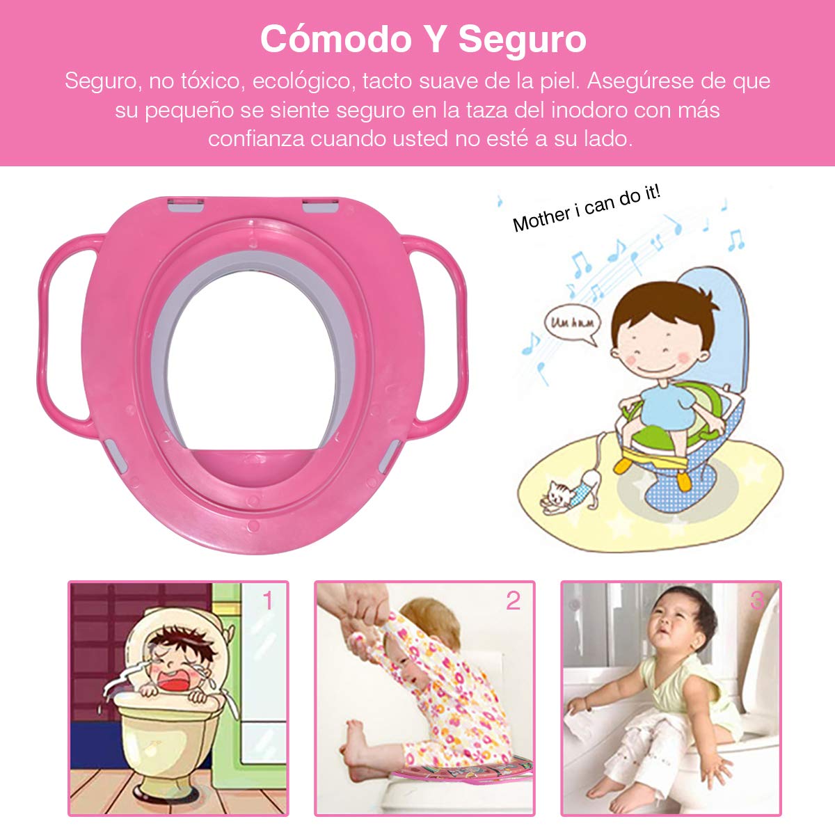 Asiento Entrenador De Inodoro Para Niños, Entrenador De Inodoro Acolchado Para Bebés, Reductor Infantil Antifugas, Asiento Baño Portátil Dibujos Animados, Asiento Entrenador Niño Niña 1-6 Años