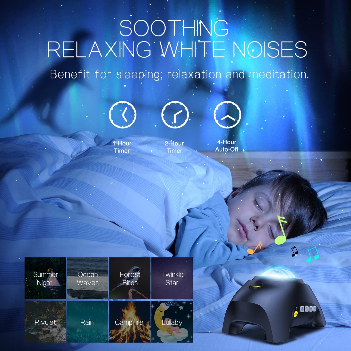 HODANS Northern Galaxy Light Aurora Proyector con 33 efectos de luz, luces nocturnas de estrella LED para recámara, lámpara de nebulosa, control remoto, ruidos blancos, altavoz Bluetooth para fiestas