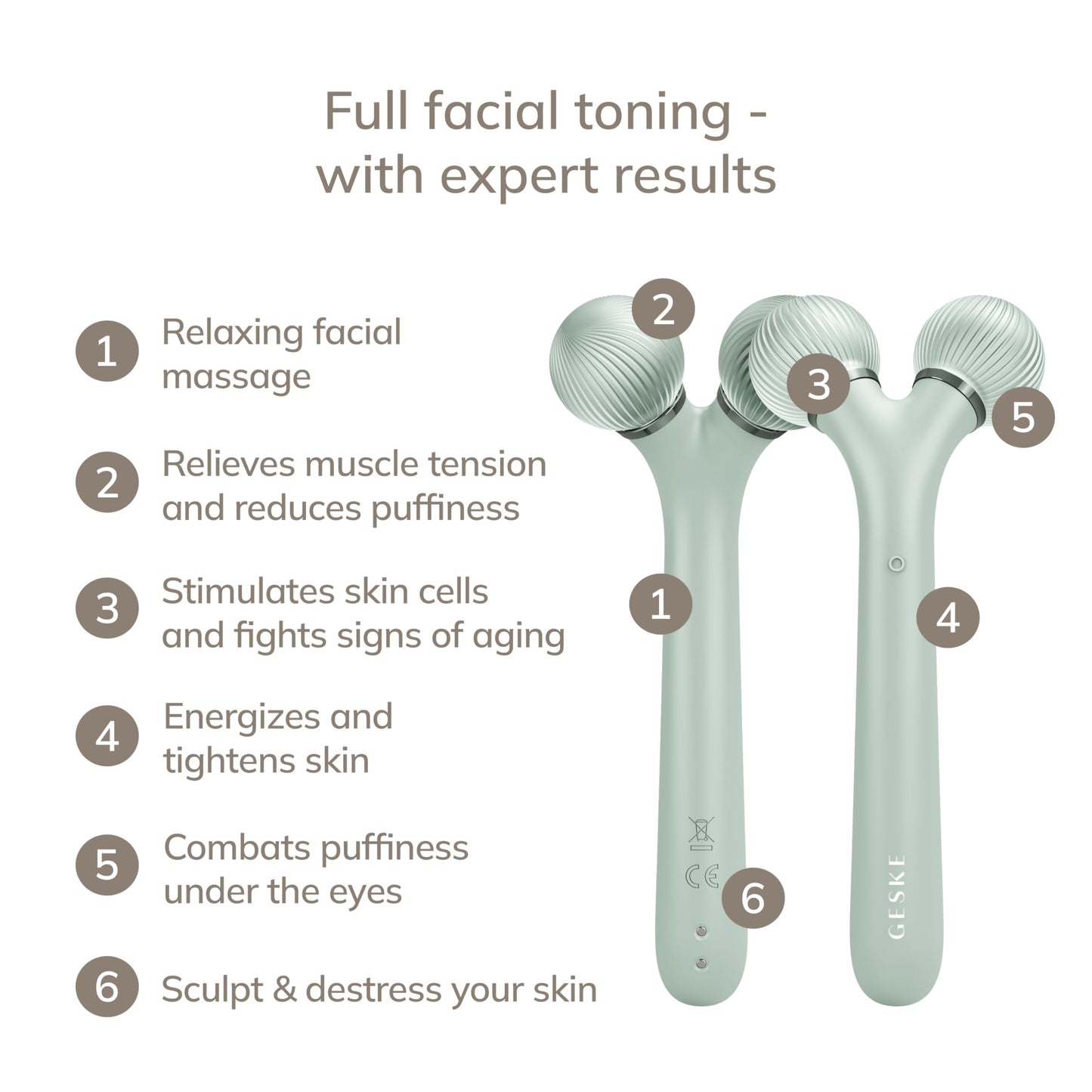 GESKE | Rodillo facial sónico SmartAppGuided™ | 4 en 1 | rodillo derma | dispositivo para la cara | rodillo derma | Rodillo facial profesional | Reafirma y define la piel del rostro