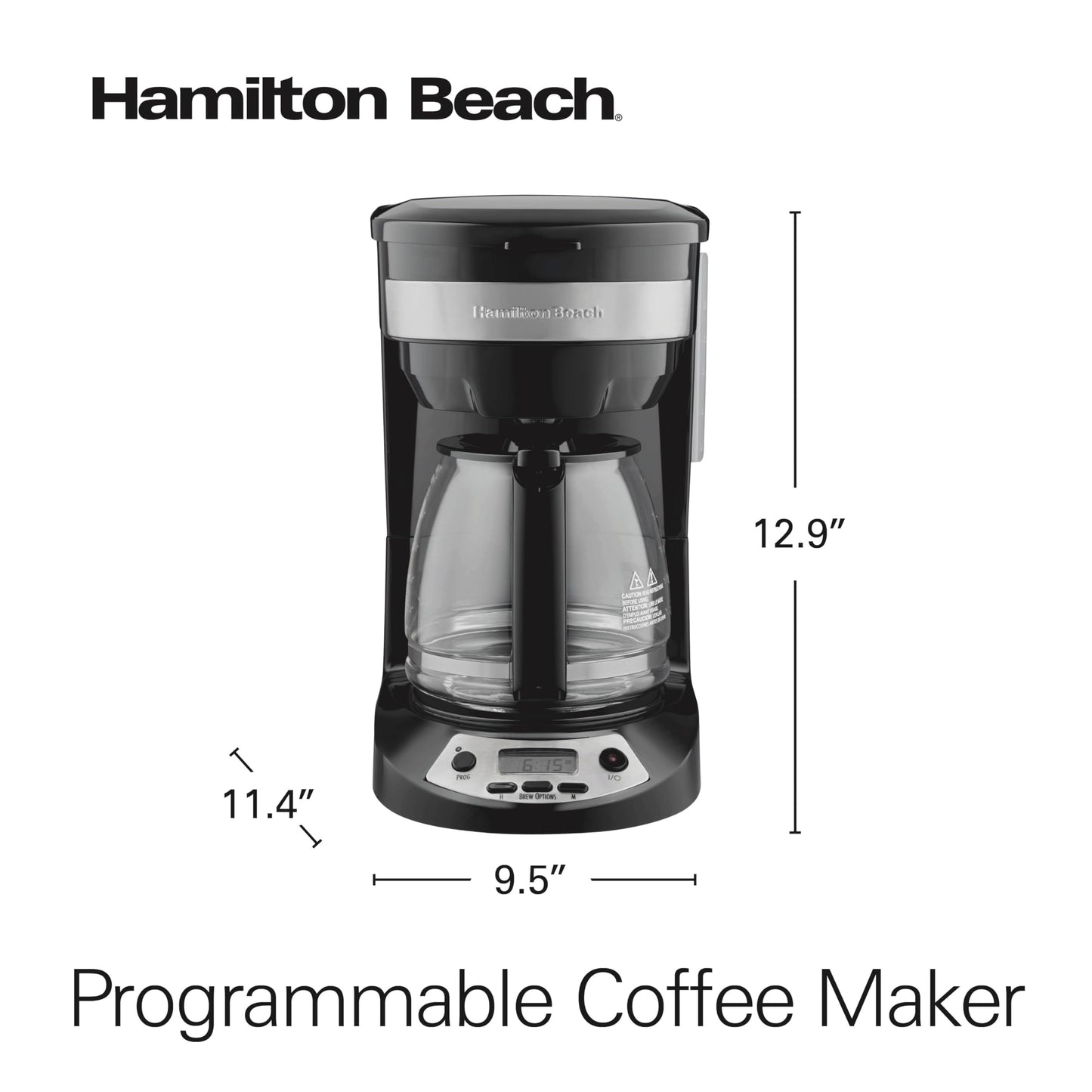 Hamilton Beach Cafetera para 12 Tazas, Programable, 3 Opciones de Preparación, Jarra de Vidrio, Negra (46299)