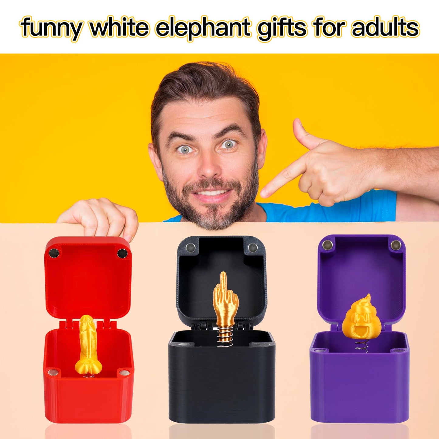Dedo medio en una caja, regalos de dedo medio, regalos de mordaza, regalos de elefante blanco para adultos, rellenos de medias para adultos, cajas de regalo de broma de Navidad para adultos (1 paquete