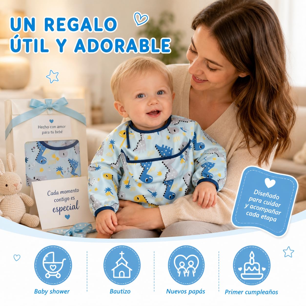5PCS Baberos Para Bebe Unisex Niños, Baberos para bebe impermeable con Manga Larga, Suave Para La Piel, Transpirable Y Lavable A Máquina, para Niños De 6 Meses A 6 Años, Ideal Para Comer Y Dibujar