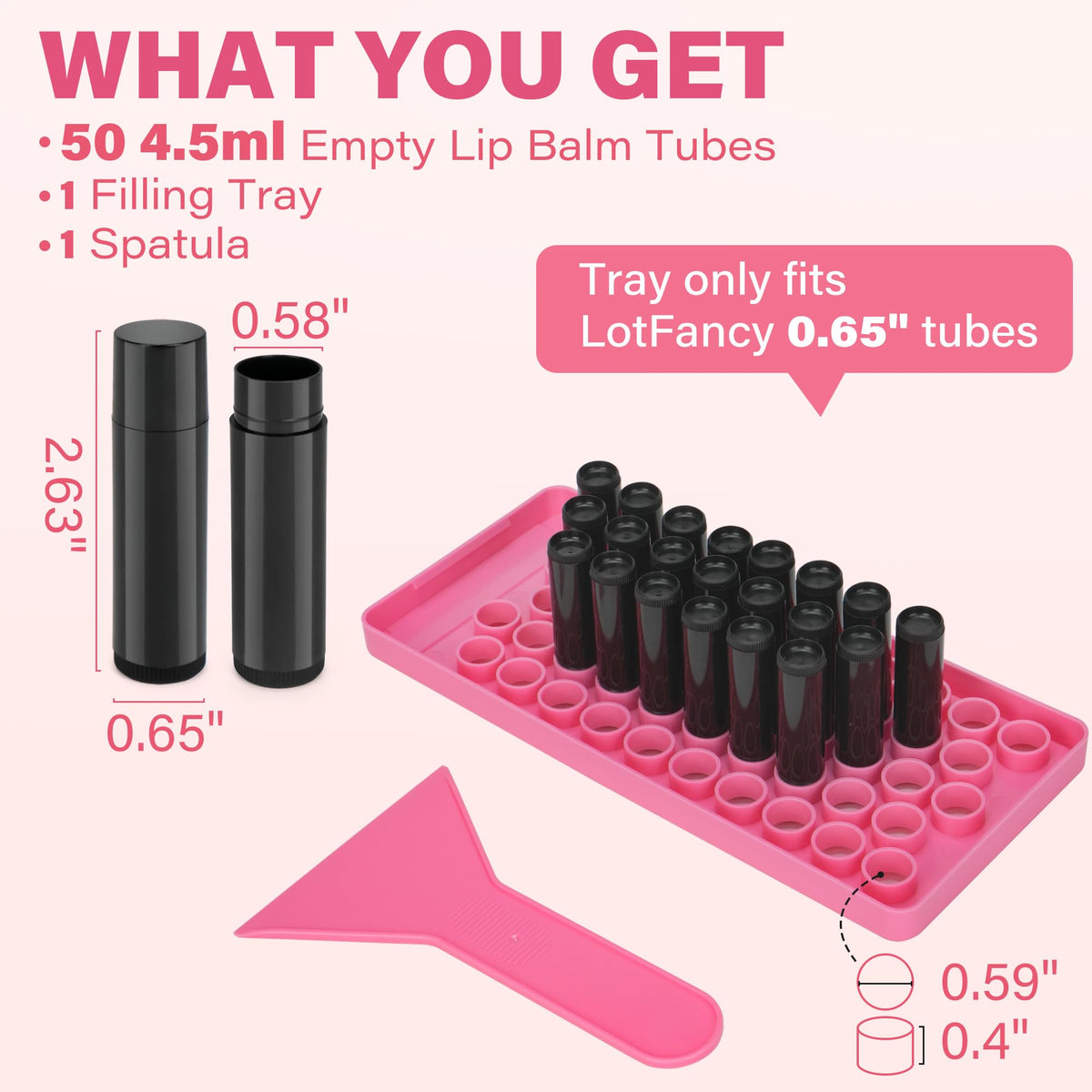 LotFancy Tubos De Bálsamo Labial Con Bandeja De Llenado Y Espátula 50 Unidades De 45 Ml Sin Bpa Ni Fugas Juego Hecho A Mano Negro