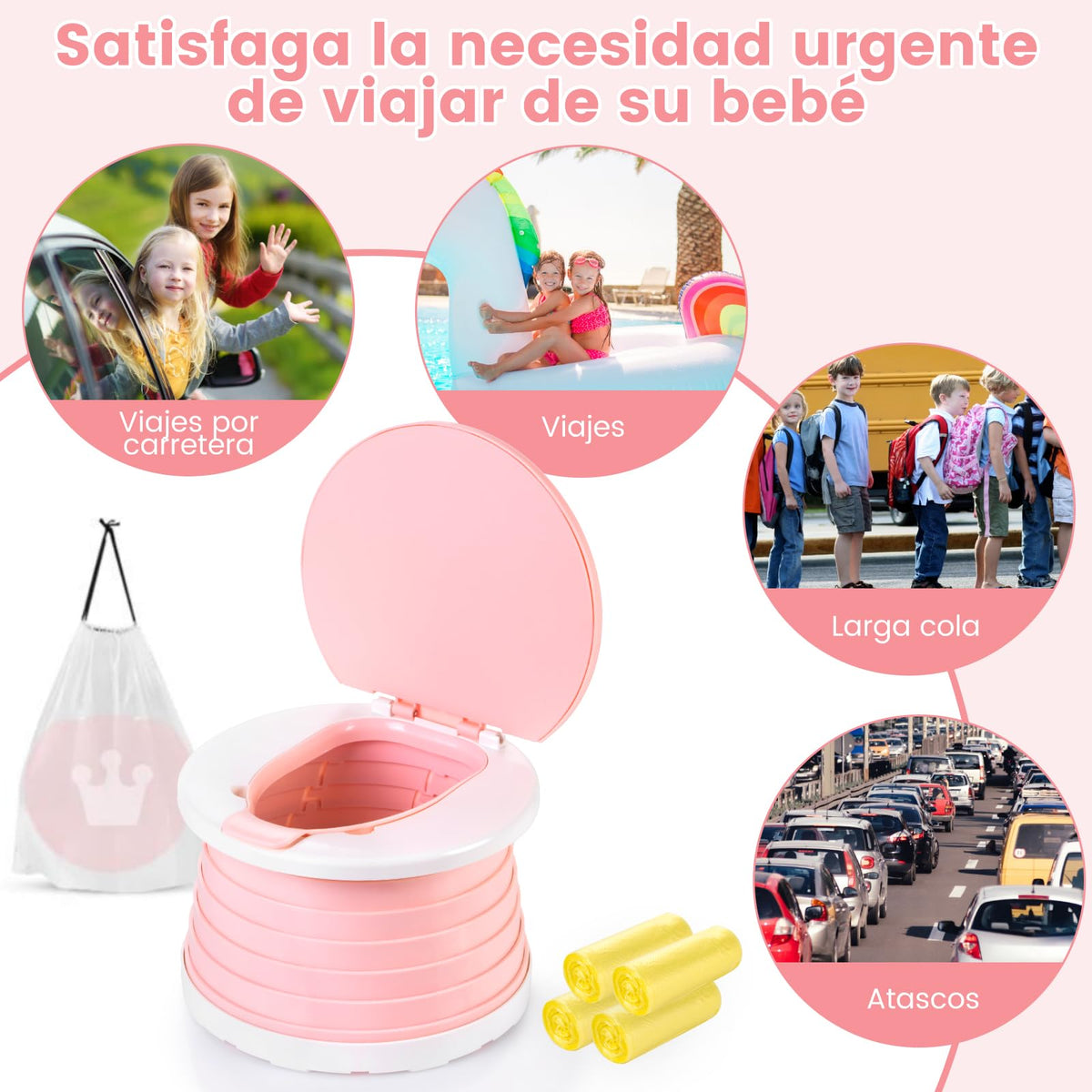 Orinal de Viaje Portatil para Ninos, Asiento Entrenador Bano para Ninos, orinal Plegable para Ninas con 60 Bolsa deAlmacenamiento, Portatil comoda de Emergencia para Viajes, Camping, InterioryExterior