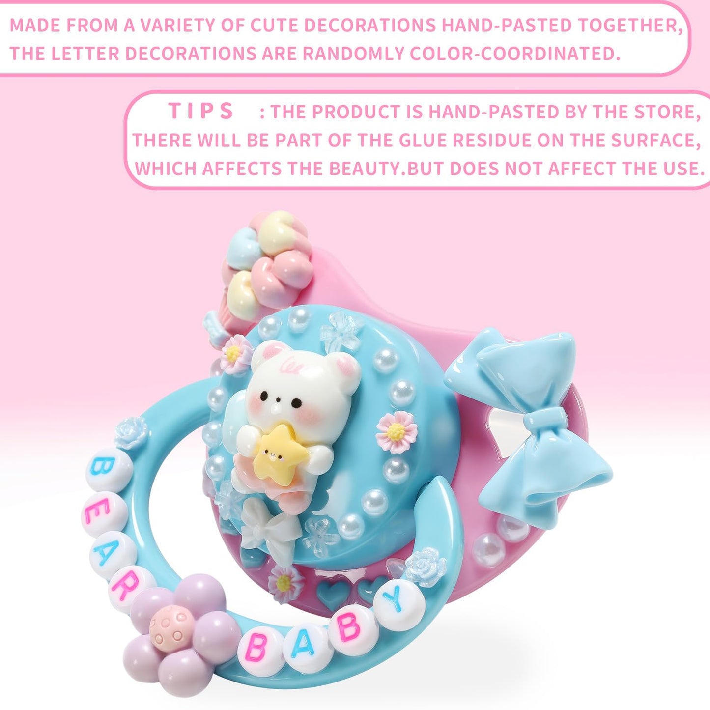 CutiePlusU - Chupete de silicona para adultos, tamaño grande, hecho a mano, pequeño osito de ángel
