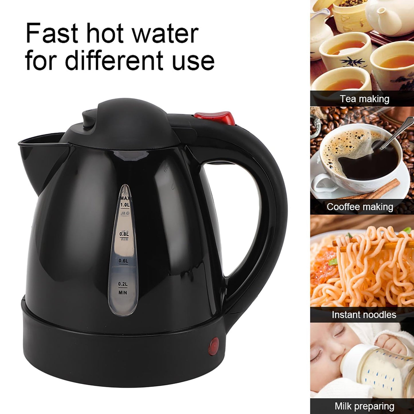 Hervidor Eléctrico para Coche de 1 Litro, Hervidor de té para Camión de Viaje de 12 V con Revestimiento de Acero Inoxidable, Botella Calentadora de Agua Caliente con Apagado