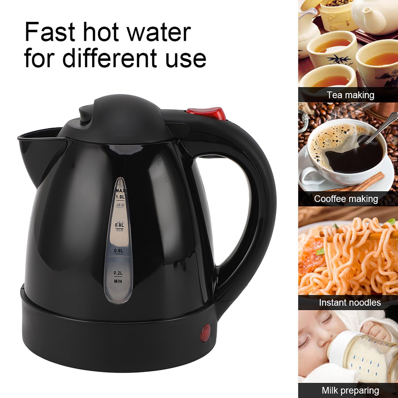 Hervidor Eléctrico para Coche de 1 Litro, Hervidor de té para Camión de Viaje de 12 V con Revestimiento de Acero Inoxidable, Botella Calentadora de Agua Caliente con Apagado