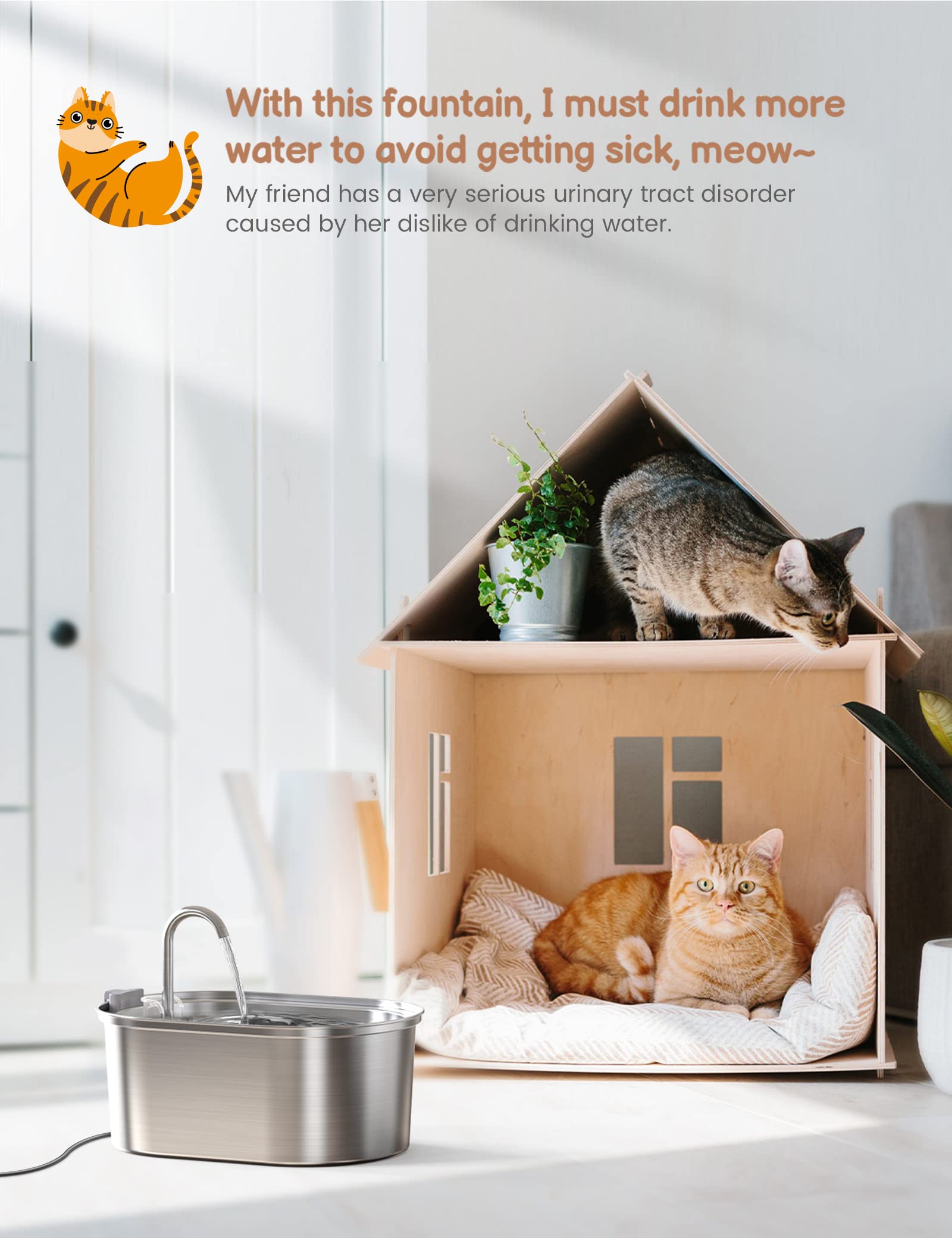 Fuente de Agua para Gatos SOOFPET Acero Inoxidable Automática con Bomba Silenciosa 3,2 l para Múltiples Mascotas