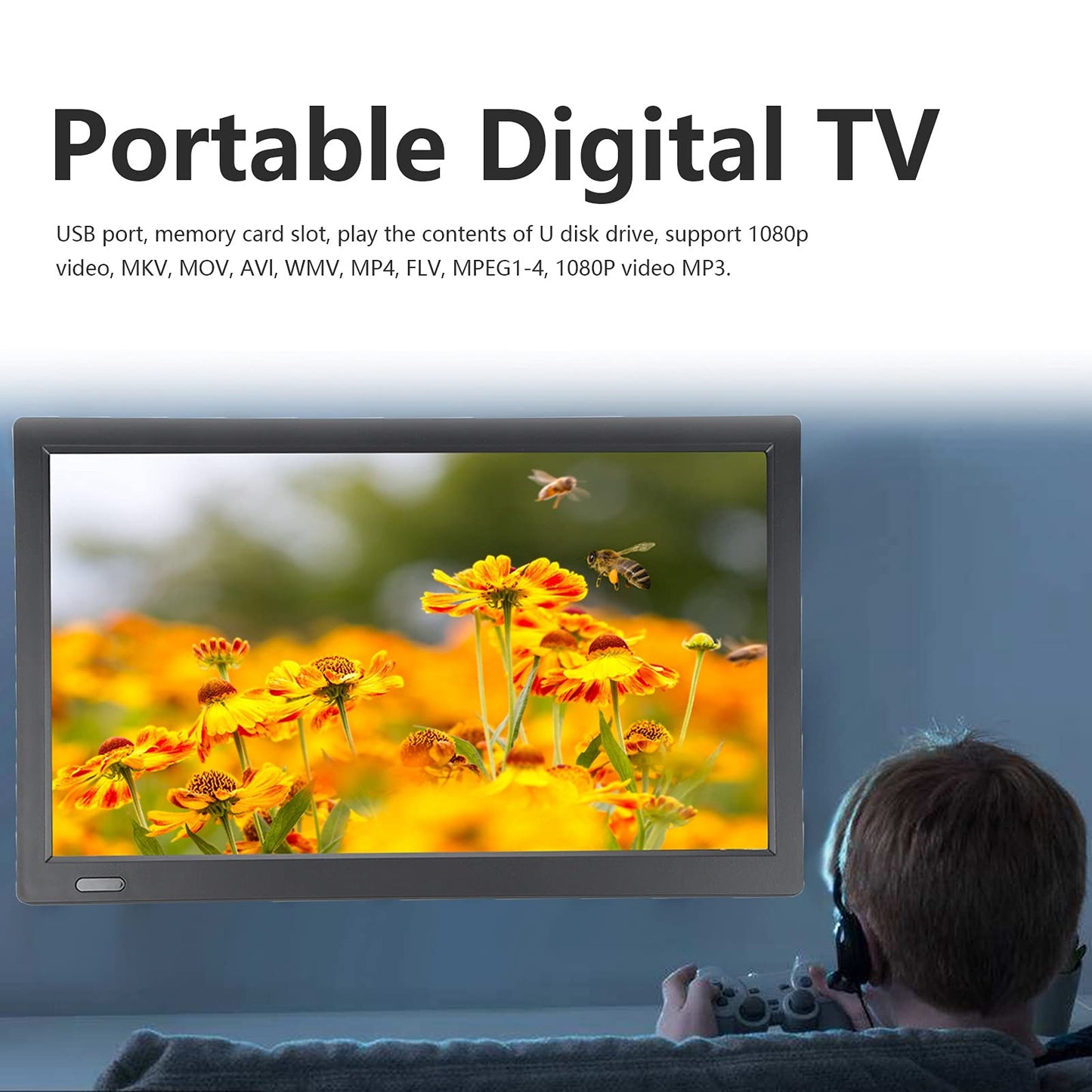Dpofirs Televisión Digital portátil, 1080P HD 13 Inch Televisión Portátil, Mini 1080P HD TV, STV LED Portátil Recargable con USB para Automóvil Niños Viajes Campamentos, Regalos