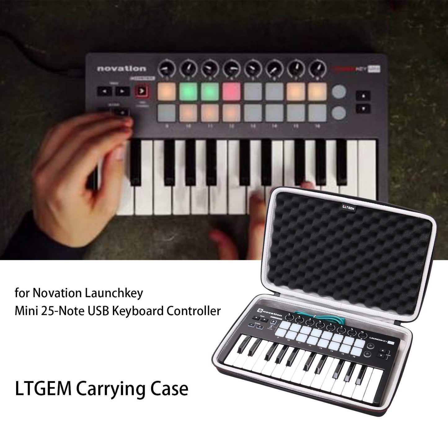 LTGEM - Funda rígida de EVA para Novation Launchkey Mini teclado USB MK2, driver de 25 notas, bolsa de almacenamiento protectora de viaje