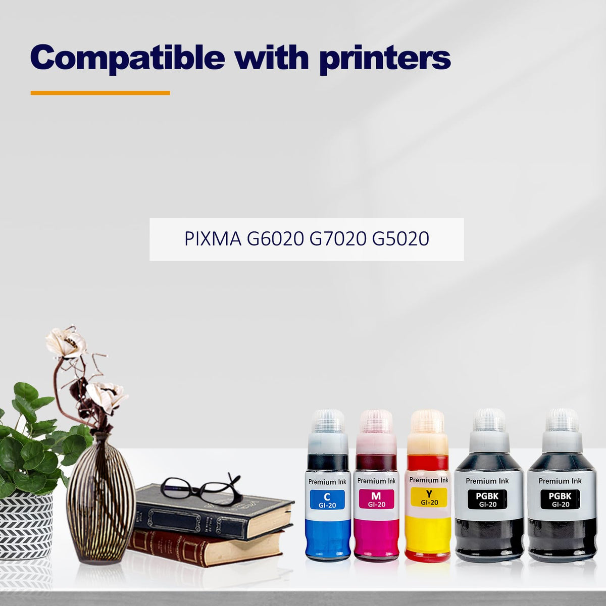 Botellas de Tinta de Repuesto LAIPENG GI-20 para Impresoras Canon PIXMA G6020 G7020 G5020 5 Colores