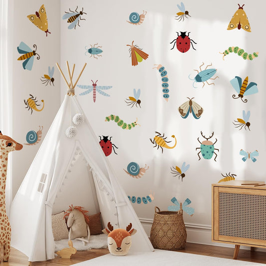 Calcomanía de Pared Dibujos Animados Orugas y Libélulas para Guardería y Sala