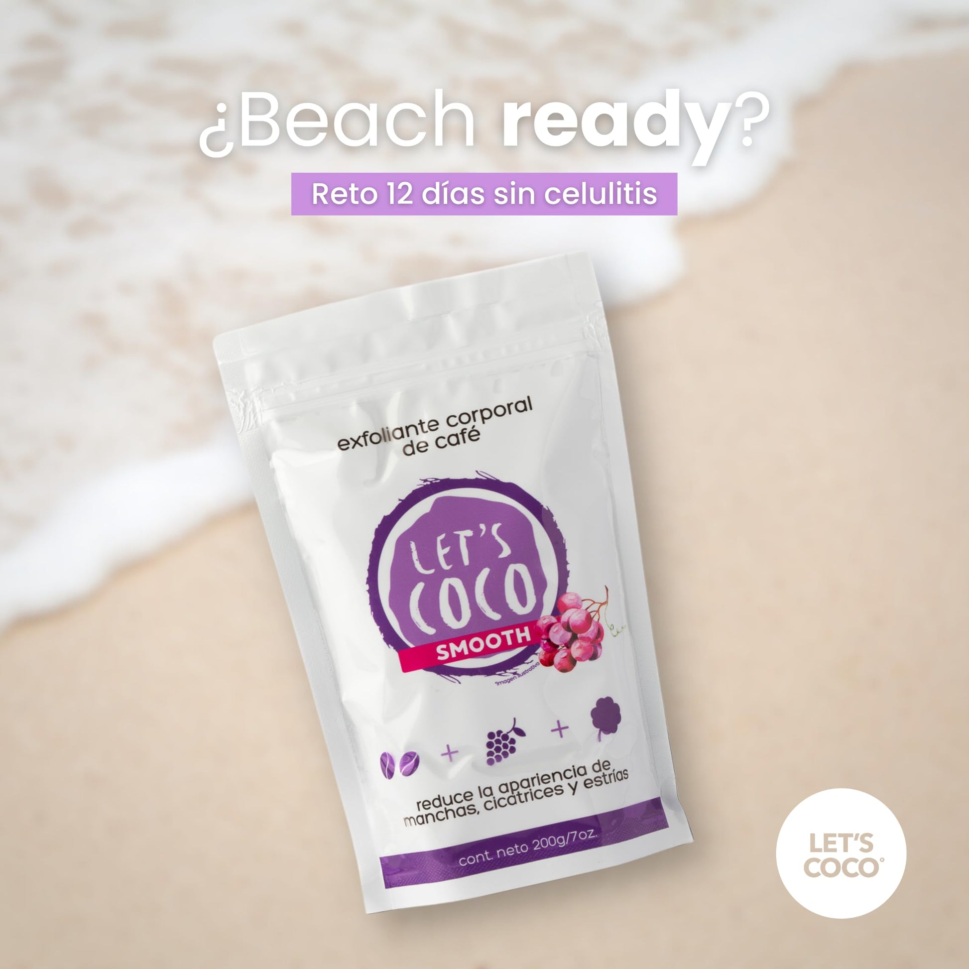 LET'S COCO | Exfoliante Corporal Anti estrías y cicatrices. Let’s Coco Smooth - Exfoliante de Café, Para Uso en Todo el Cuerpo - Contenido Neto 200 Gr – 7 Oz