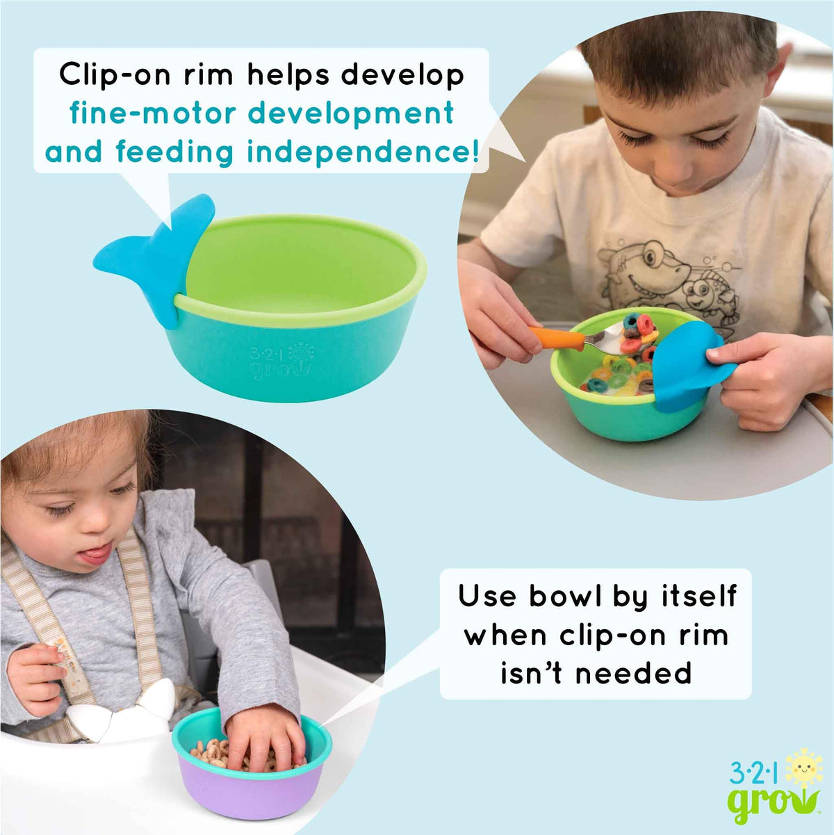 321 Grow Easy Scoop & Hold Bowl Set • tazón de silicona para bebés, niños pequeños • Juego de 2 cuencos | 6 meses | Apto para lavaplatos y microondas