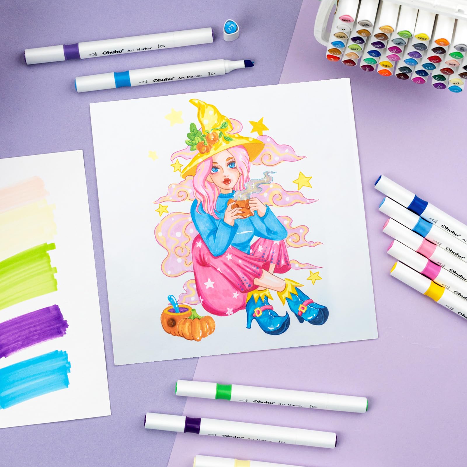 Marcadores Ohuhu: set de 48 marcadores de alcohol de doble punta (pincel y cincel) para colorear e ilustrar, diseñado para adultos, incluye un agarre ergonómico único, para principiantes