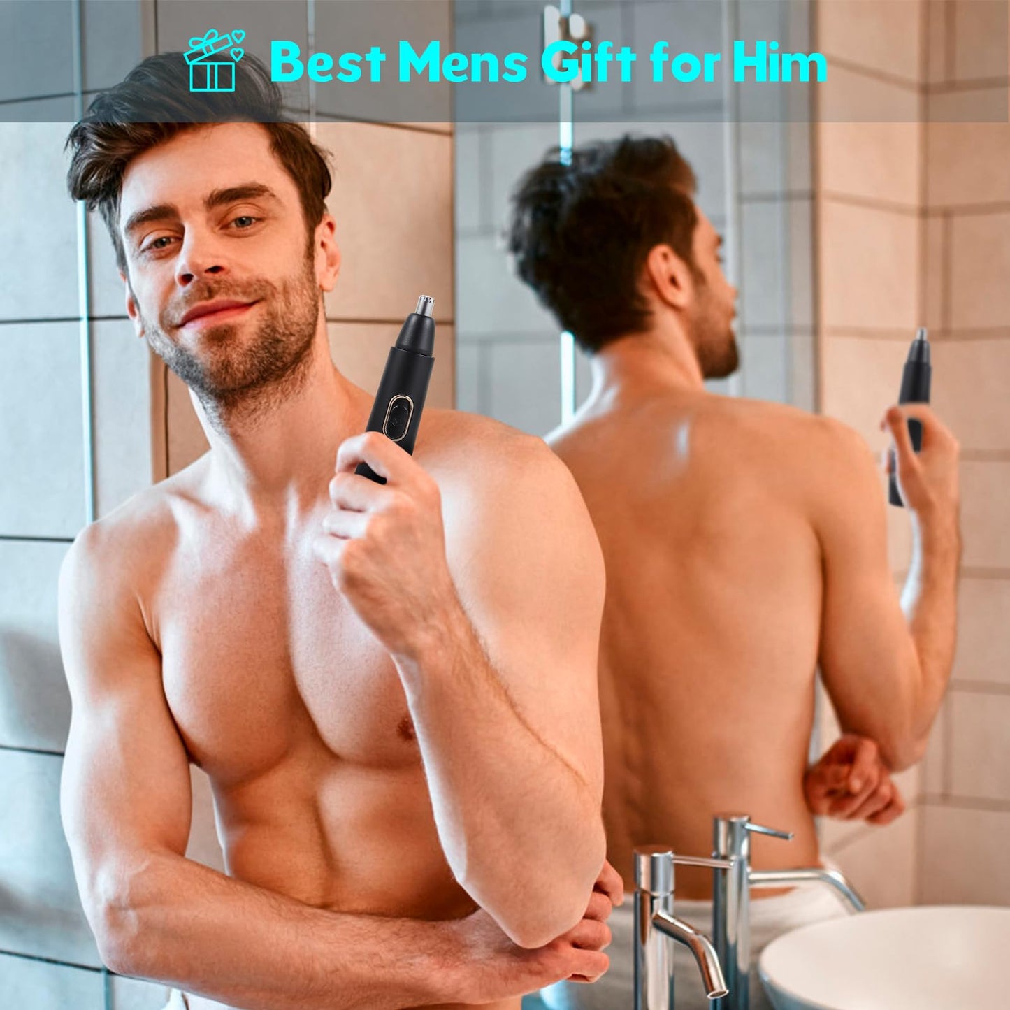 FEITA- Recortador de vello de nariz y orejas para hombres, recortador de vello de nariz eléctrico inalámbrico recargable para hombres, rotación de 360 grados