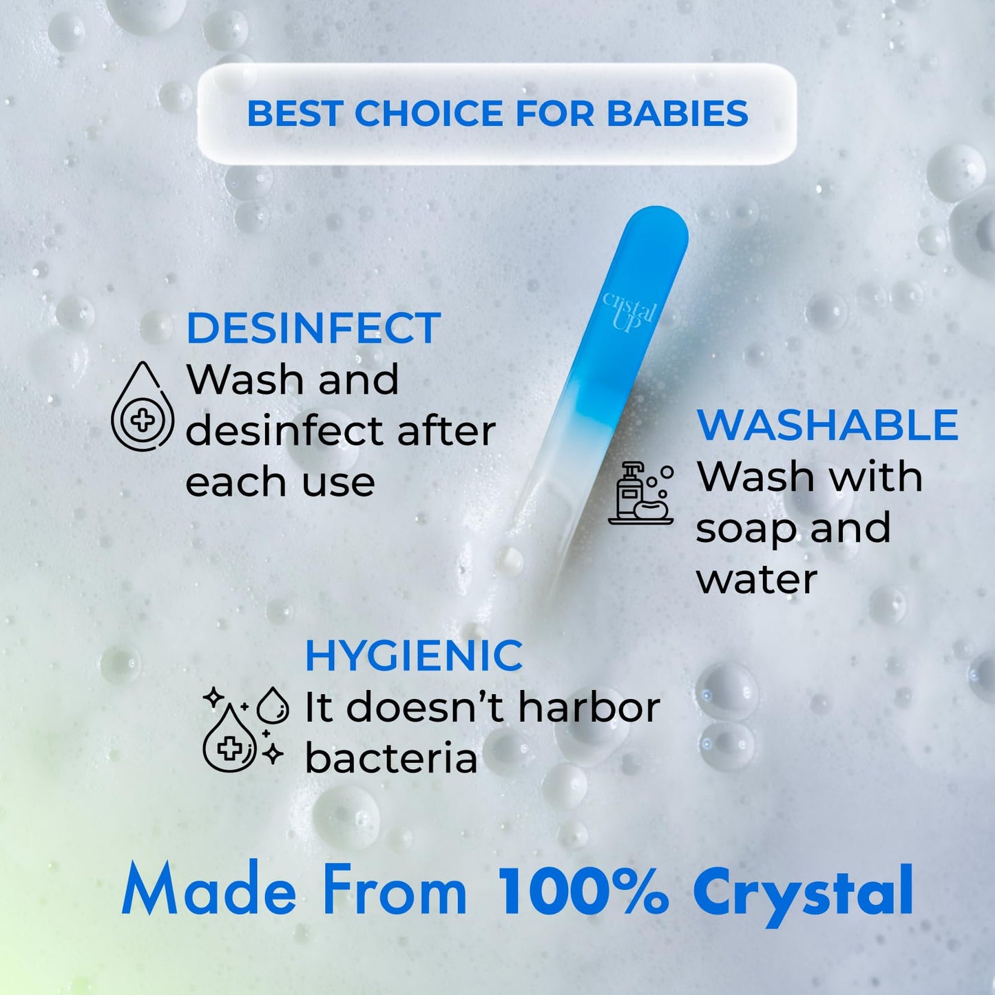 CRISTAL UP BEAUTY TECHNIQUE Lima de uñas de cristal para bebé de 2 pulgadas, suave y segura para uñas delicadas, higiénica y duradera, perfecta para recién nacidos y bebés, ideal para cortar las uñas
