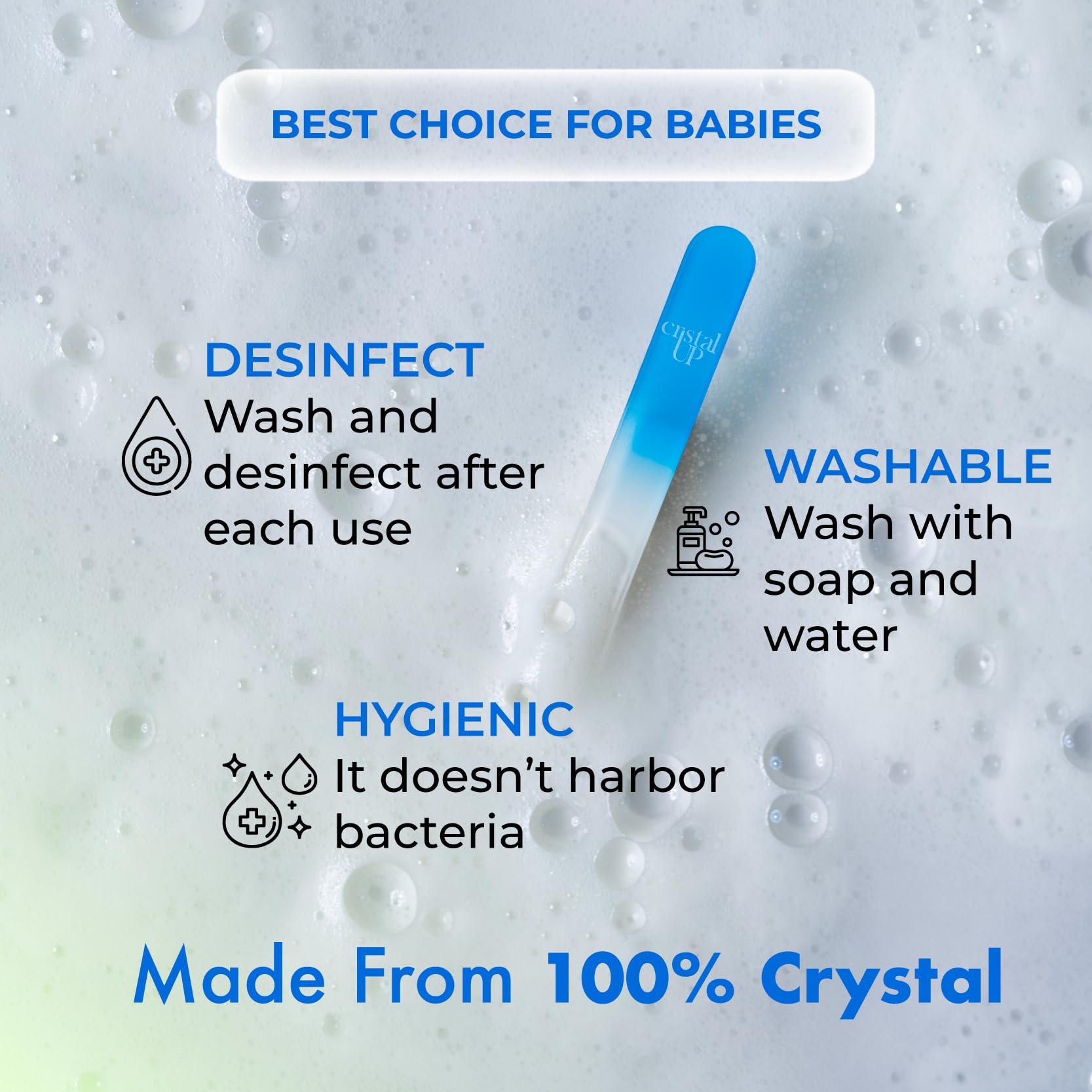 CRISTAL UP BEAUTY TECHNIQUE Lima de uñas de cristal para bebé de 2 pulgadas, suave y segura para uñas delicadas, higiénica y duradera, perfecta para recién nacidos y bebés, ideal para cortar las uñas