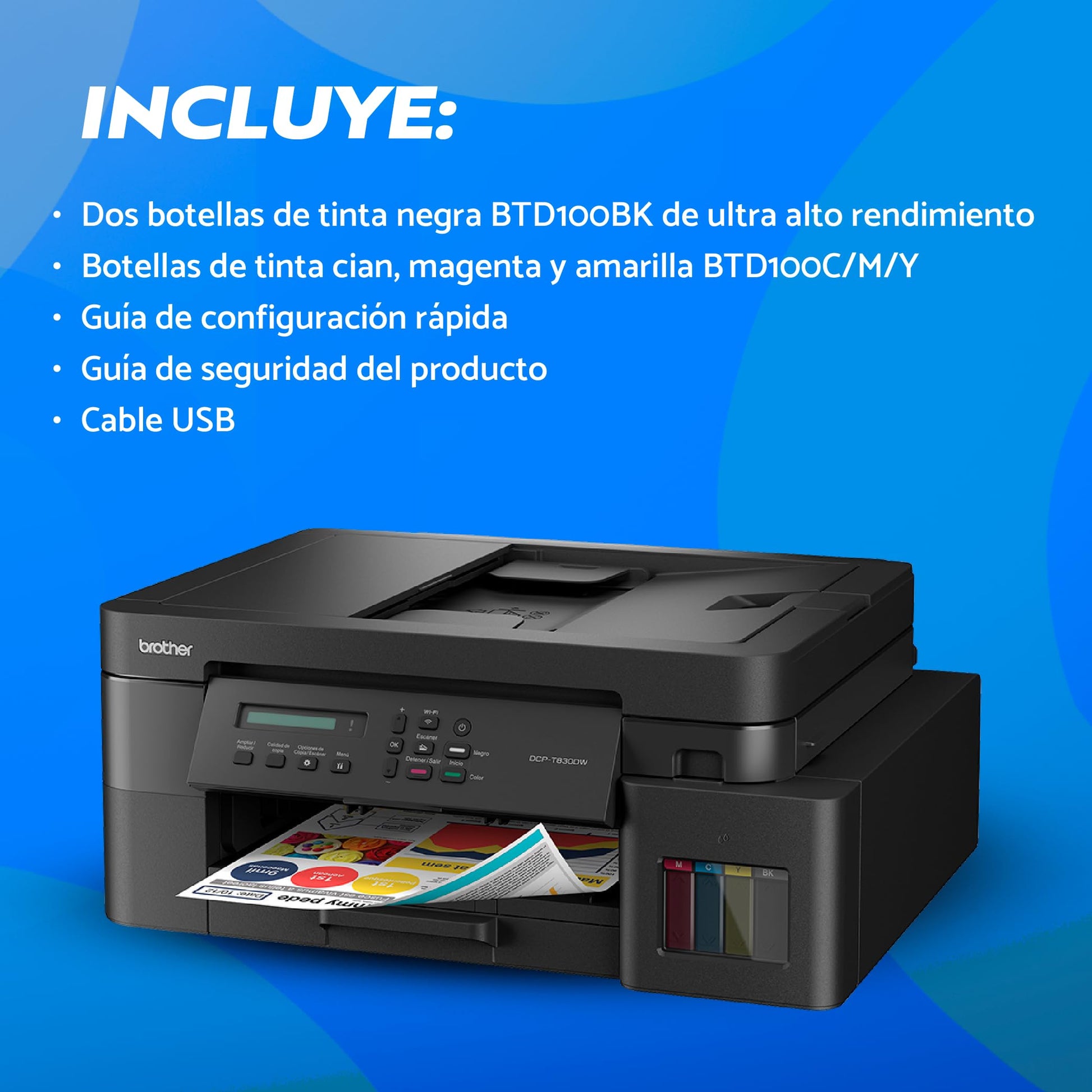 Brother Impresora Multifuncional 3 en 1 Inyección de Tinta a Color InkBenefit Tank, DCP-T830DW | WiFi, Dúplex, ADF | Incluye Kit de Tintas de Ultra Alto Rendimiento