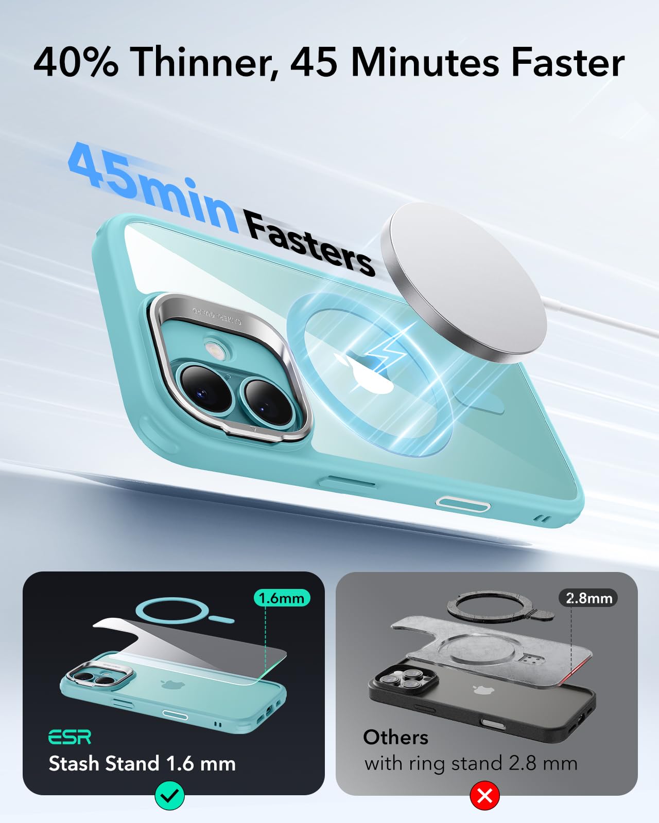 ESR - Funda para iPhone 16 Plus, botón de control de cámara compatible con MagSafe, protección de grado militar, soporte integrado, funda trasera resistente a arañazos, clásica, verde transparente