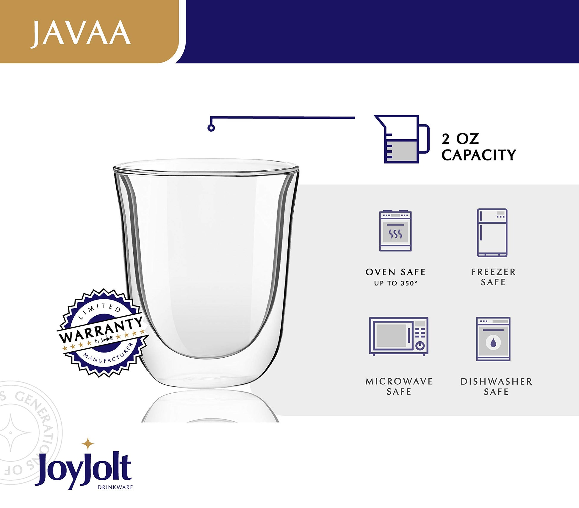 Vasos de Café Expreso JoyJolt Doble Pared 2 Onzas Juego de 4