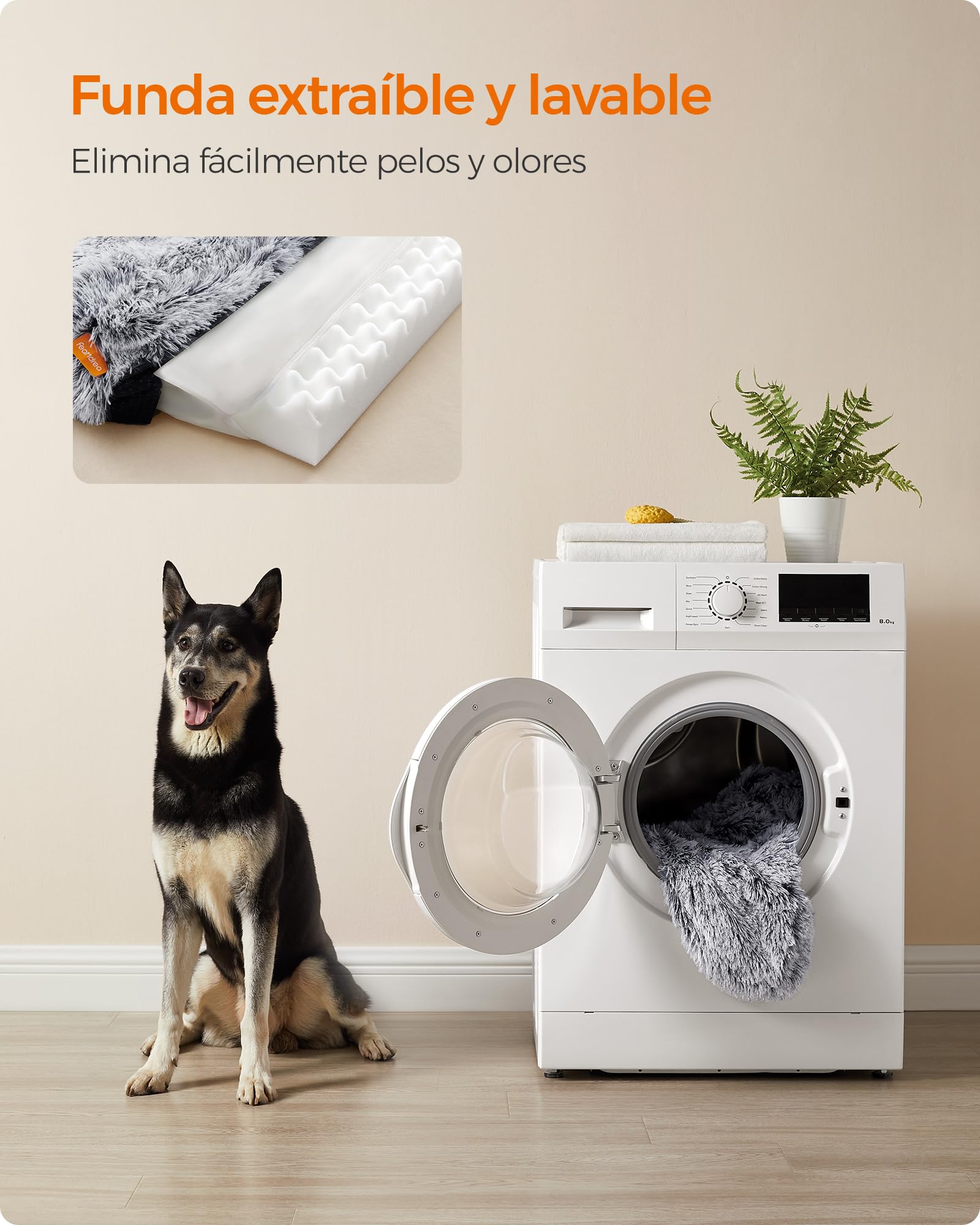 Cama para Perros Feandrea Gris Ombré con Funda Lavable y Extraíble para Mascotas Medianas y Grandes