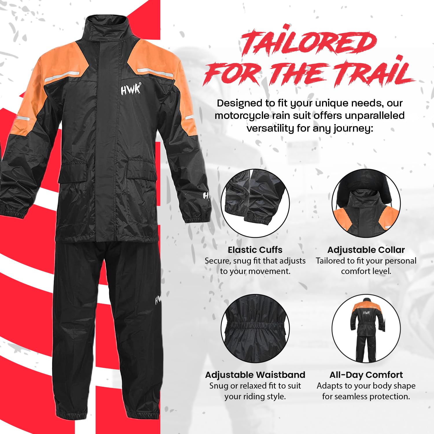 HWK - Traje de lluvia de motocicleta para hombres y mujeres, ropa, chamarras y pantalones reflectantes, traje de lluvia impermeable