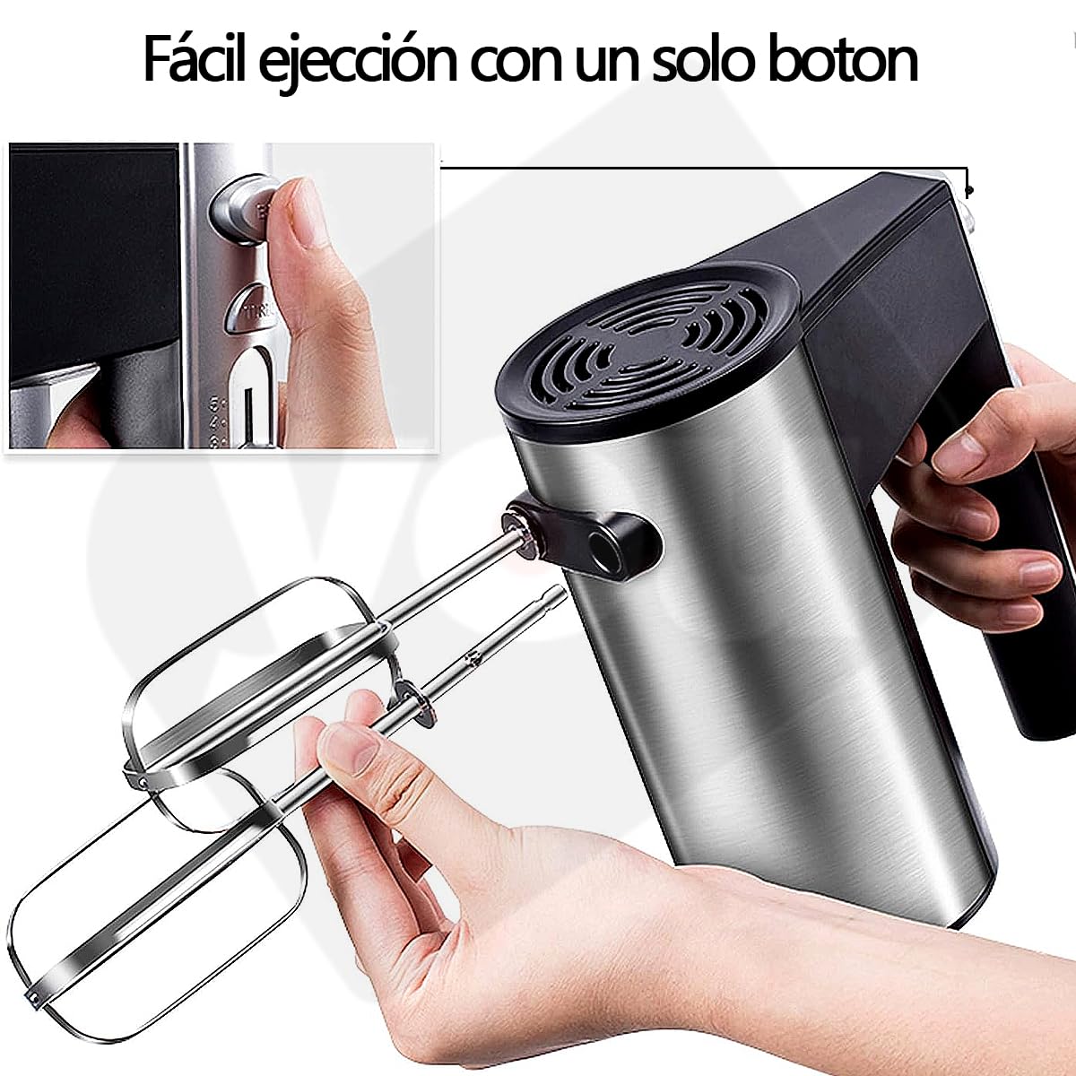 Batidora De Mano Electrica 5 Velocidades 800w Funcion Turbo Cilindrica Con base y Accesorios