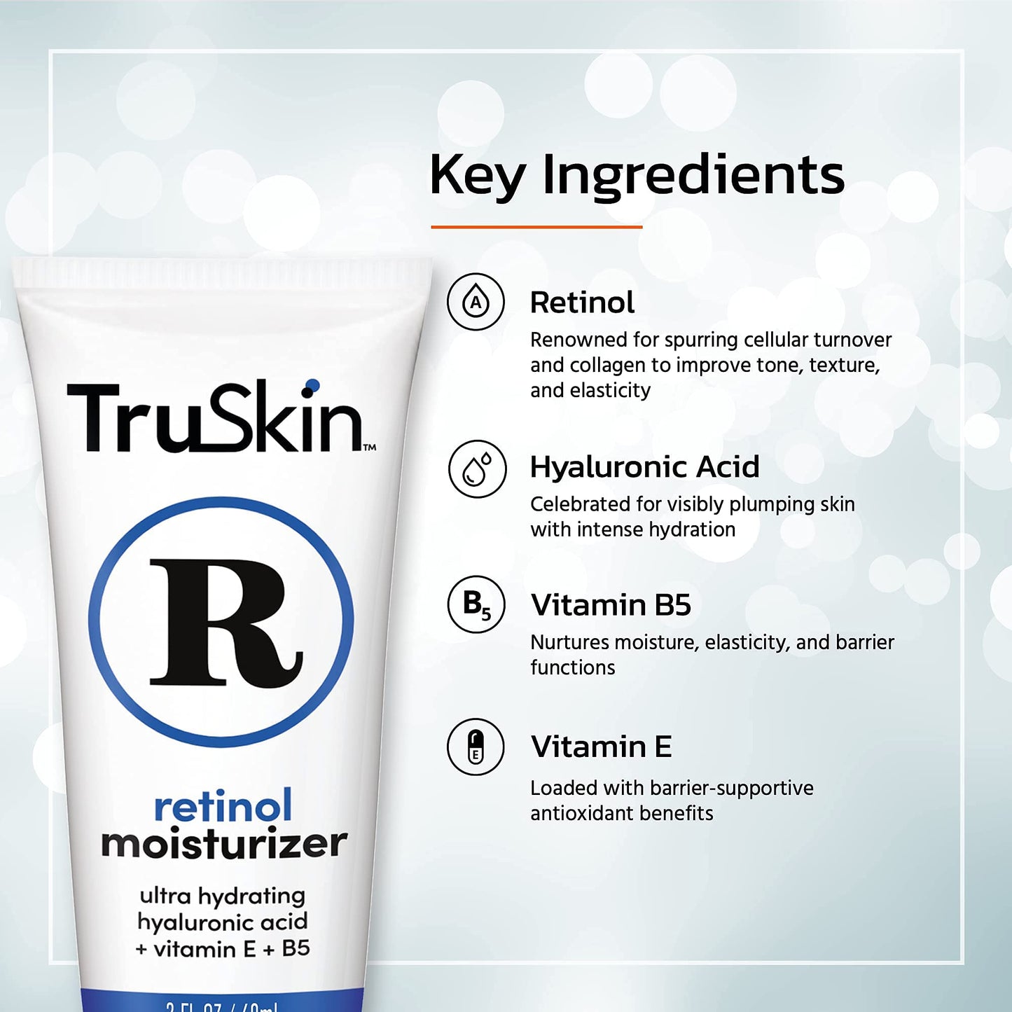 TruSkin RETINOL Cream MOISTURIZER for Face and Eye Area, Best for Wrinkles, Fine Lines - Vitamin A, E, B5, Hyaluronic Acid, Organic Jojoba Oil, Green Tea. 2.0 Fl Oz