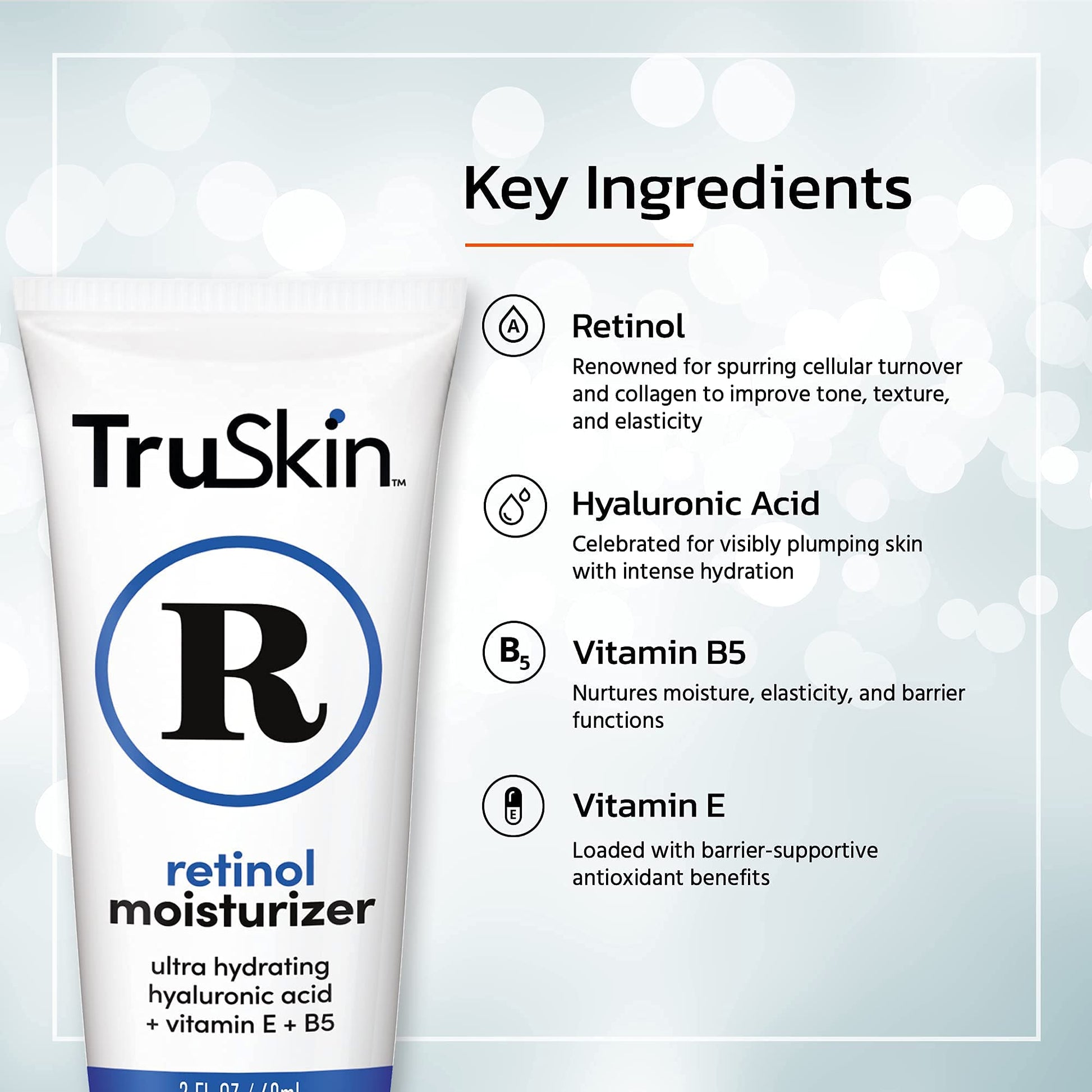 TruSkin RETINOL Cream MOISTURIZER for Face and Eye Area, Best for Wrinkles, Fine Lines - Vitamin A, E, B5, Hyaluronic Acid, Organic Jojoba Oil, Green Tea. 2.0 Fl Oz
