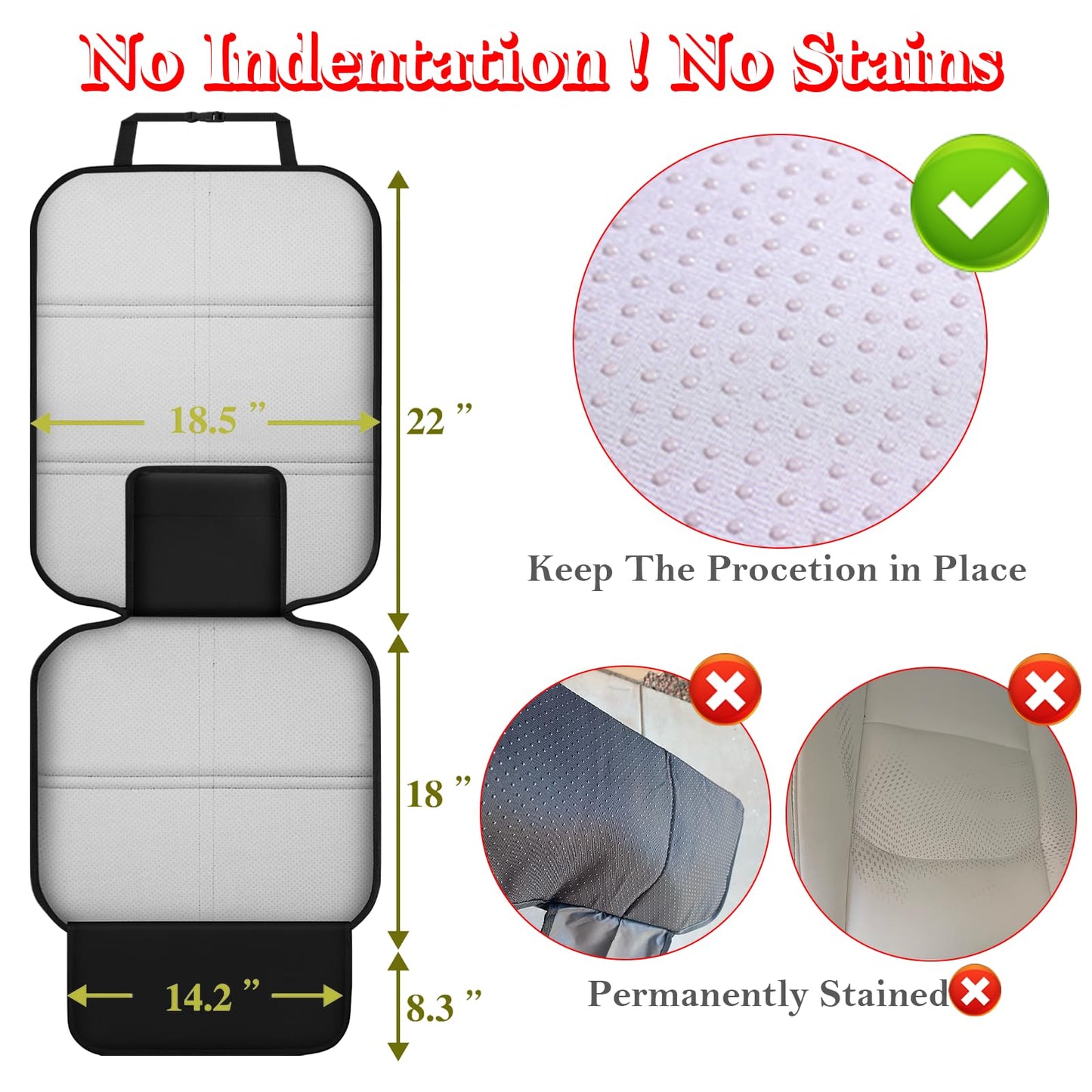 Meolsaek - Protector de asiento de coche para asiento de coche infantil, tela duradera 600D, impermeable, con almohadilla gruesa, respaldo antideslizante (sin huellas) (2 protectores de asiento negro)