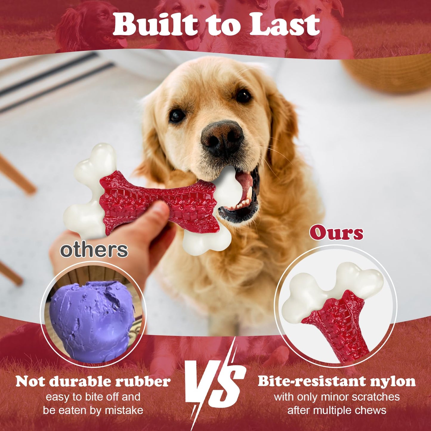 Juguetes resistentes para perros, juguetes para perros para masticadores agresivos de raza grande, juguetes para masticar agresivos Kseroo para perros grandes, juguete masticable de hueso de perro, juguete de nailon duradero para perros grandes, juguetes