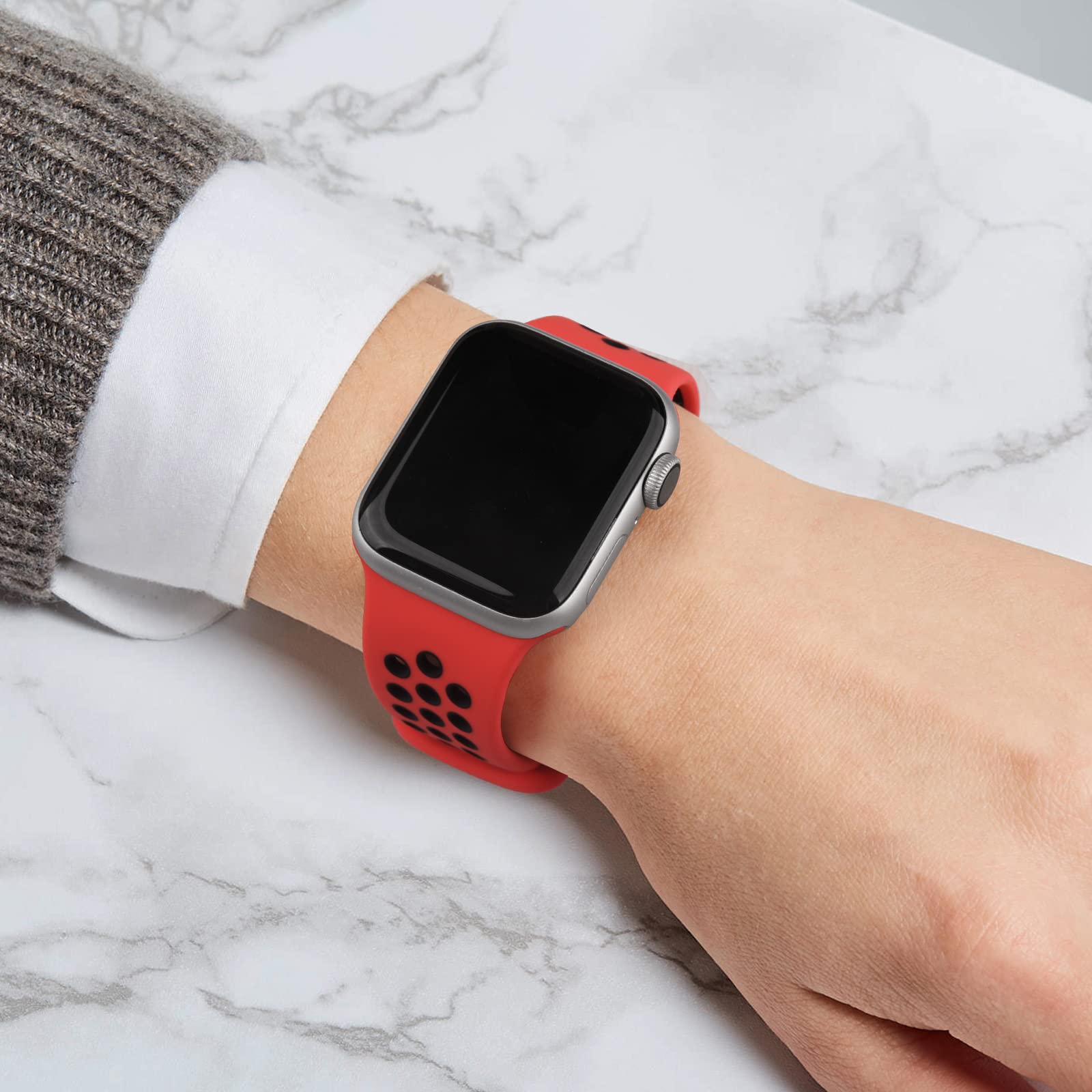 Paquete de 3 bandas deportivas compatibles con Apple Watch Band 42mm(Serie 3 2 1) 44mm 45mm 46mm 49mm Mujeres Hombres, correas de repuesto transpirables de silicona suave compatibles con iWatch Ultra SE Series 10 9 8 7 6 5 4 3 2 1 (44/45/46/49/42mm(Series