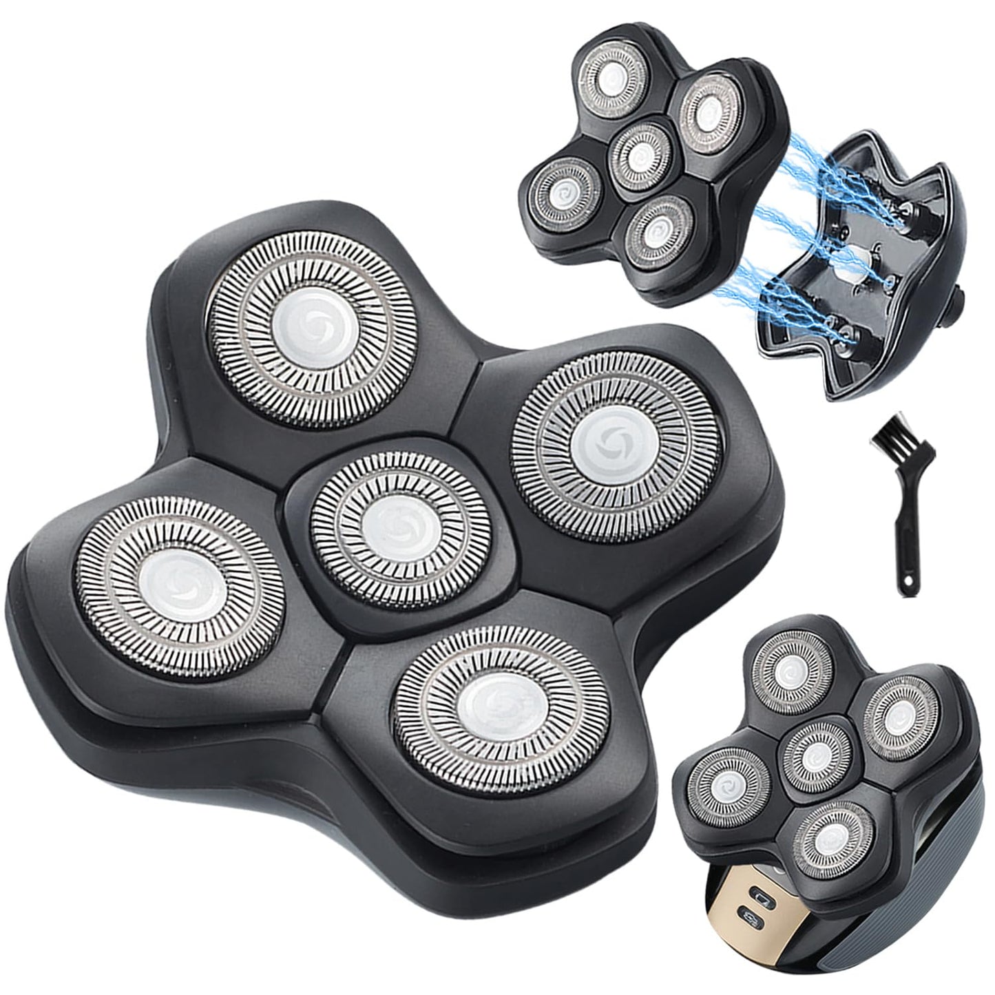HONTEC - Recambio universal de 5 cuchillas para afeitadora de interfaz magnética, cabezal de repuesto para afeitadora eléctrica (5D negro)
