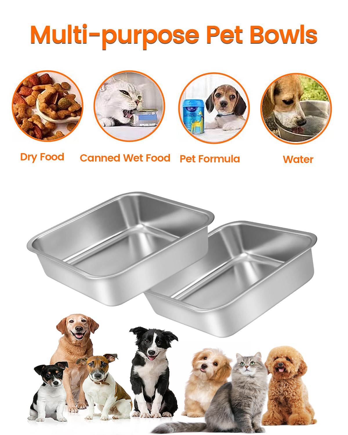 Cuencos para perros, paquete de 2 cuencos de acero inoxidable de 1,6 l de alta capacidad para perros pequeños, medianos y grandes